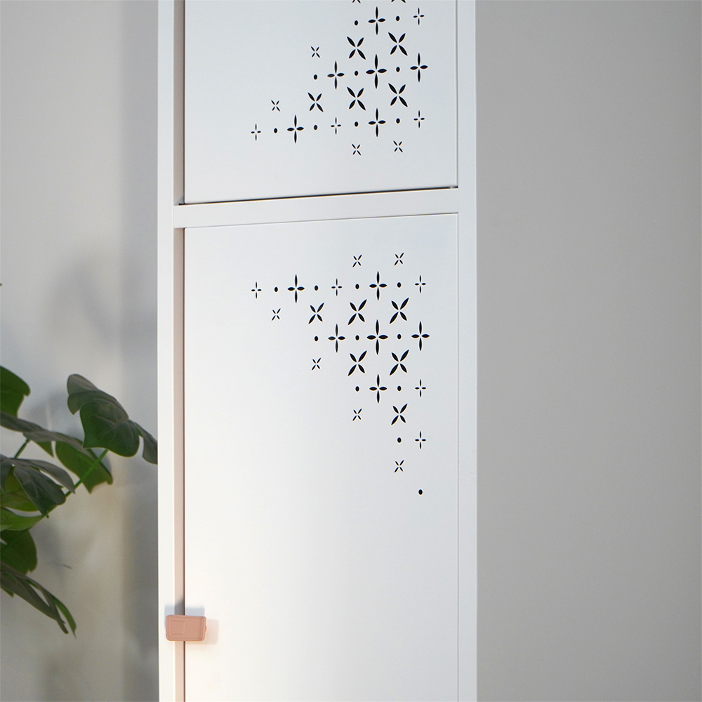 White & Red/Pink Narrow Tall Cabinet