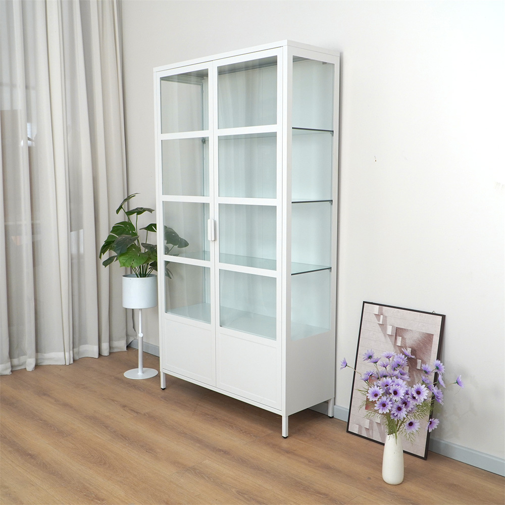White Tall Glass Display Cabinet