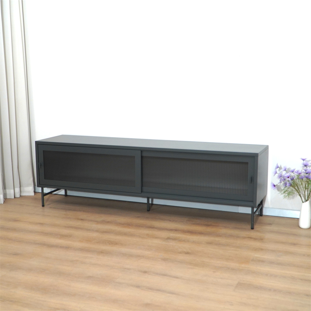 Dark gray metal TV stand
