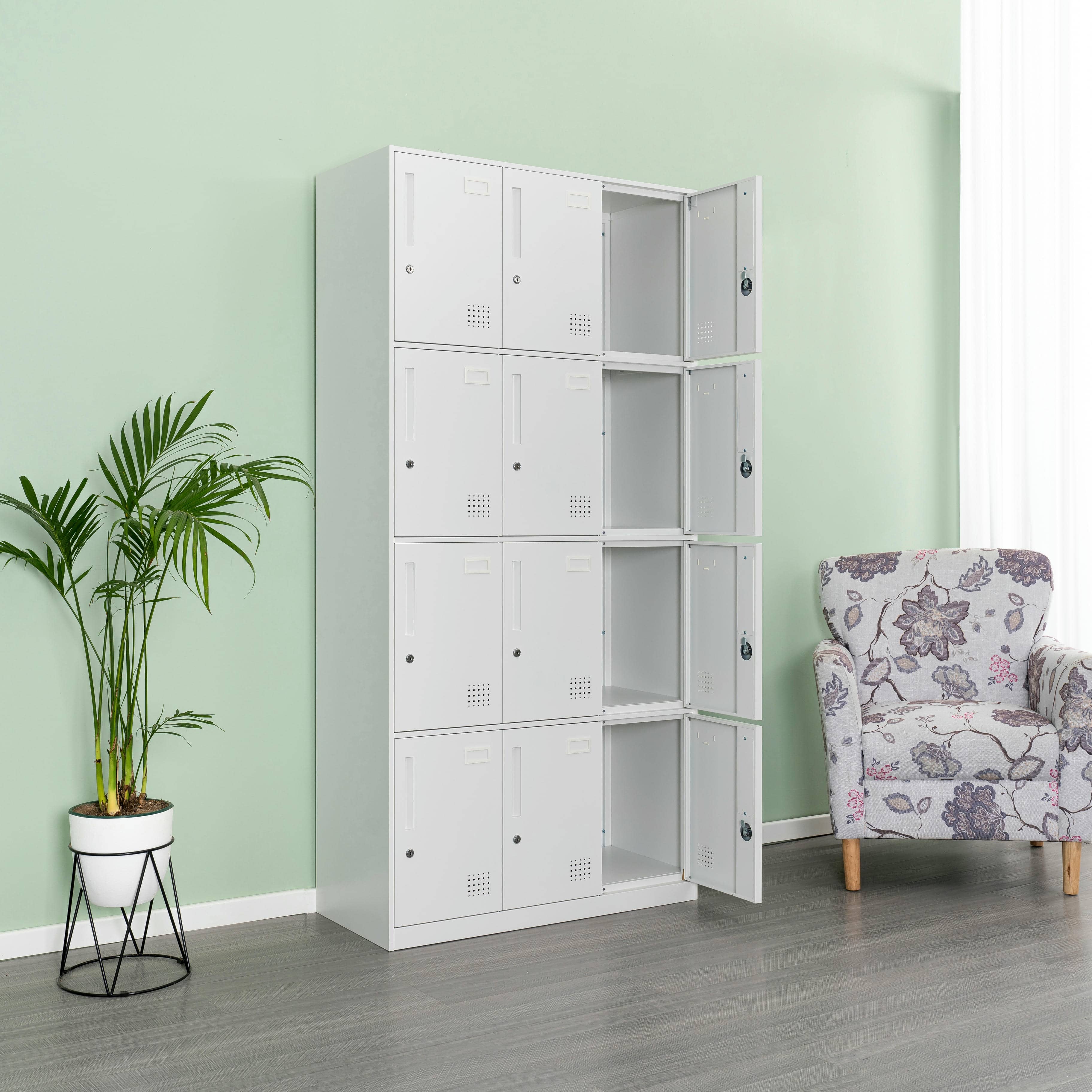12-Door All-White Steel Locker Cabinet