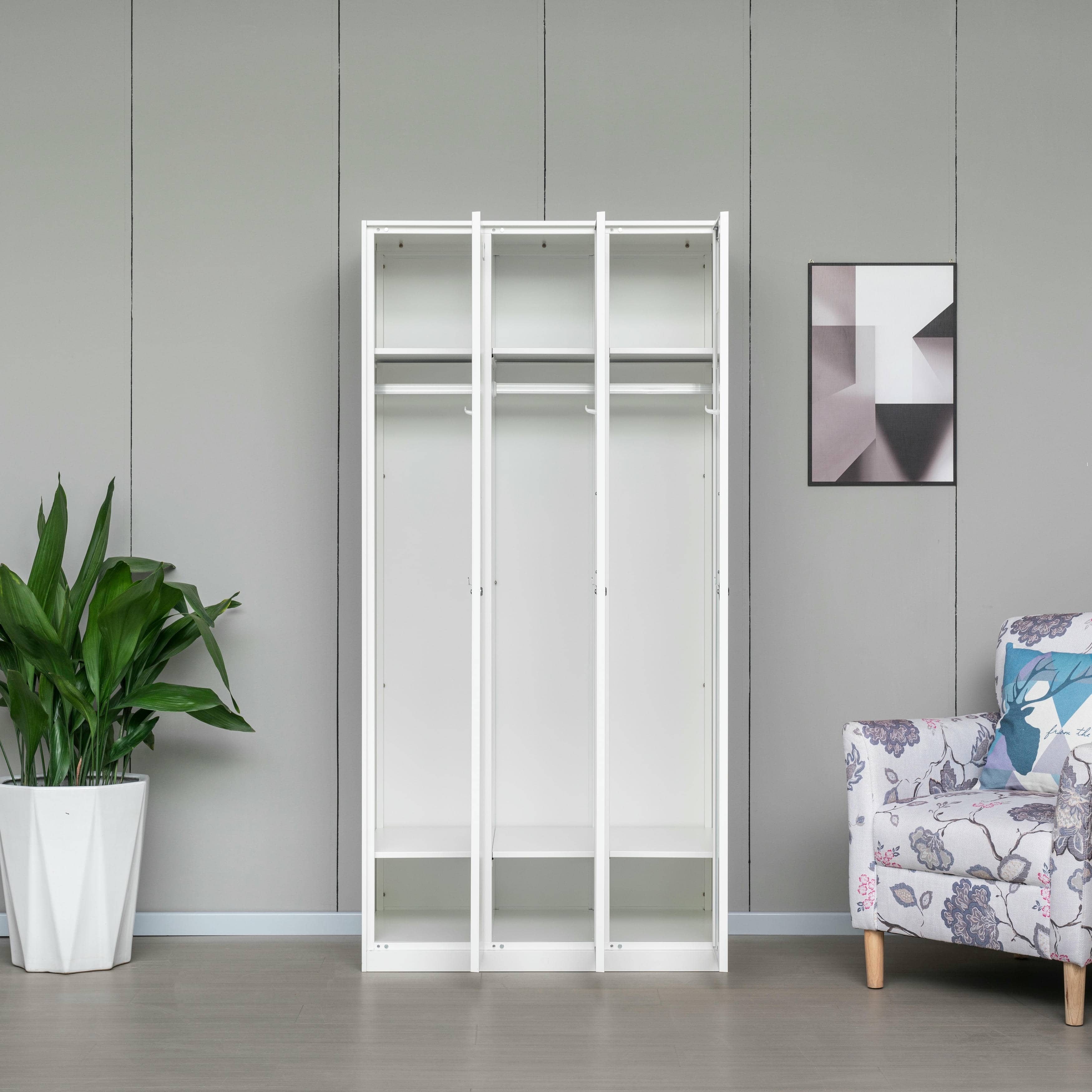 3-Door All-White Steel Wardrobe