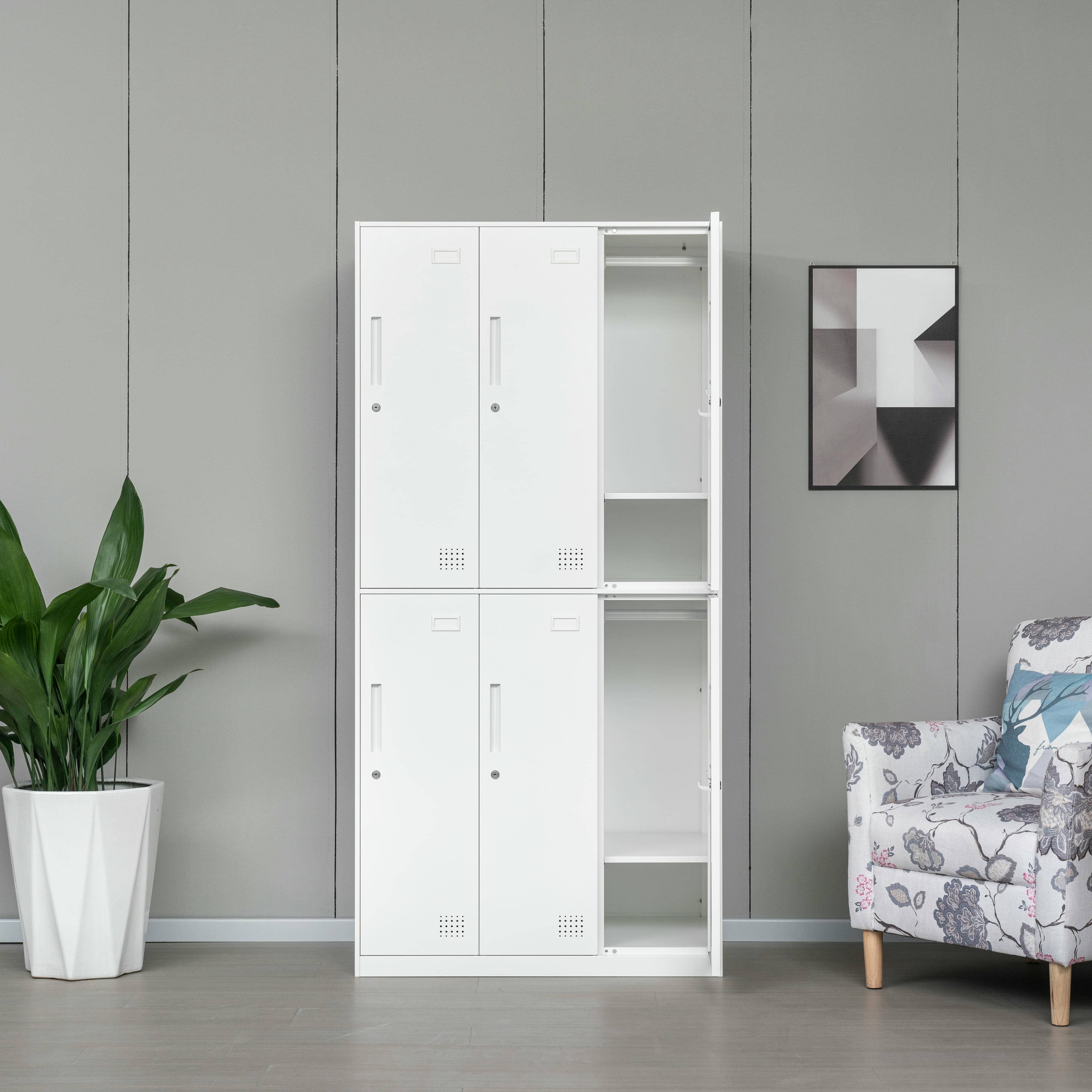 6-door all-white steel wardrobe