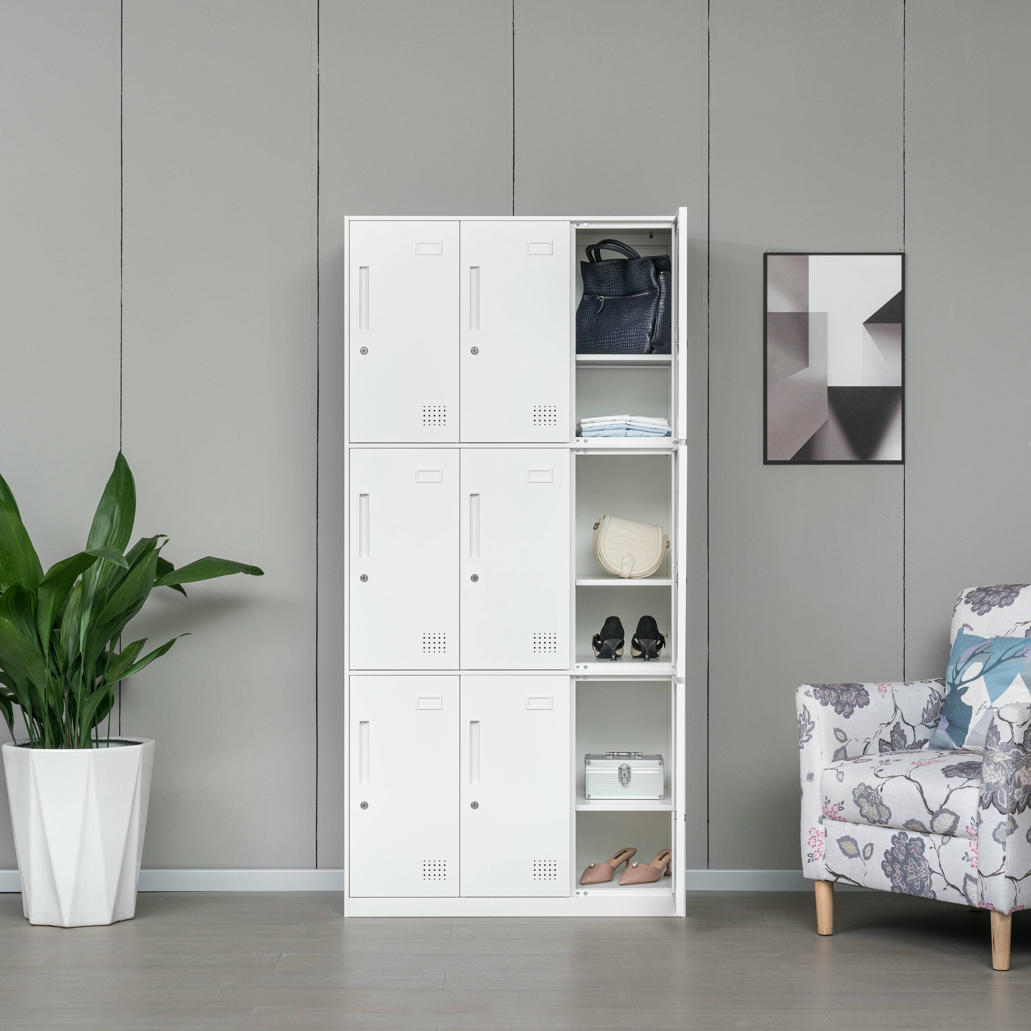 9-door all-white steel locker cabinet