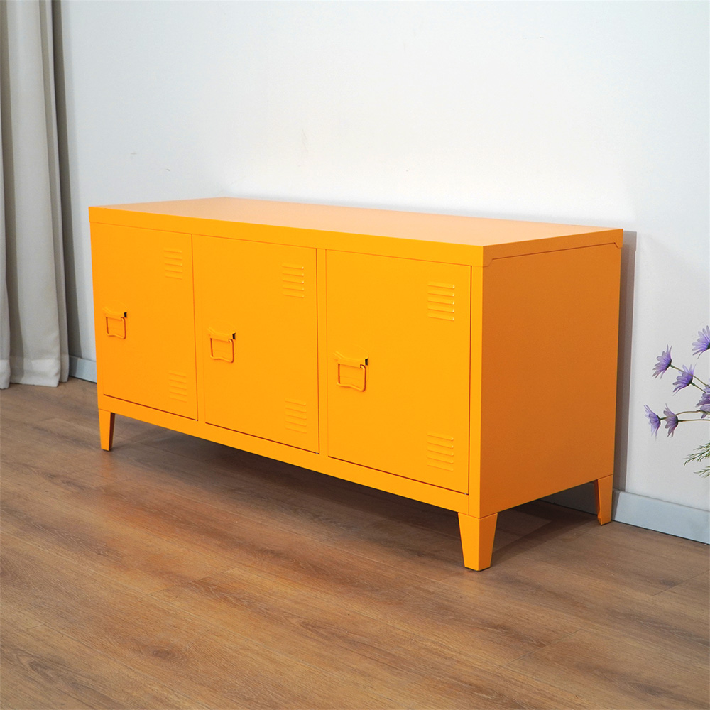 Bright orange 3-door steel storage cabinet