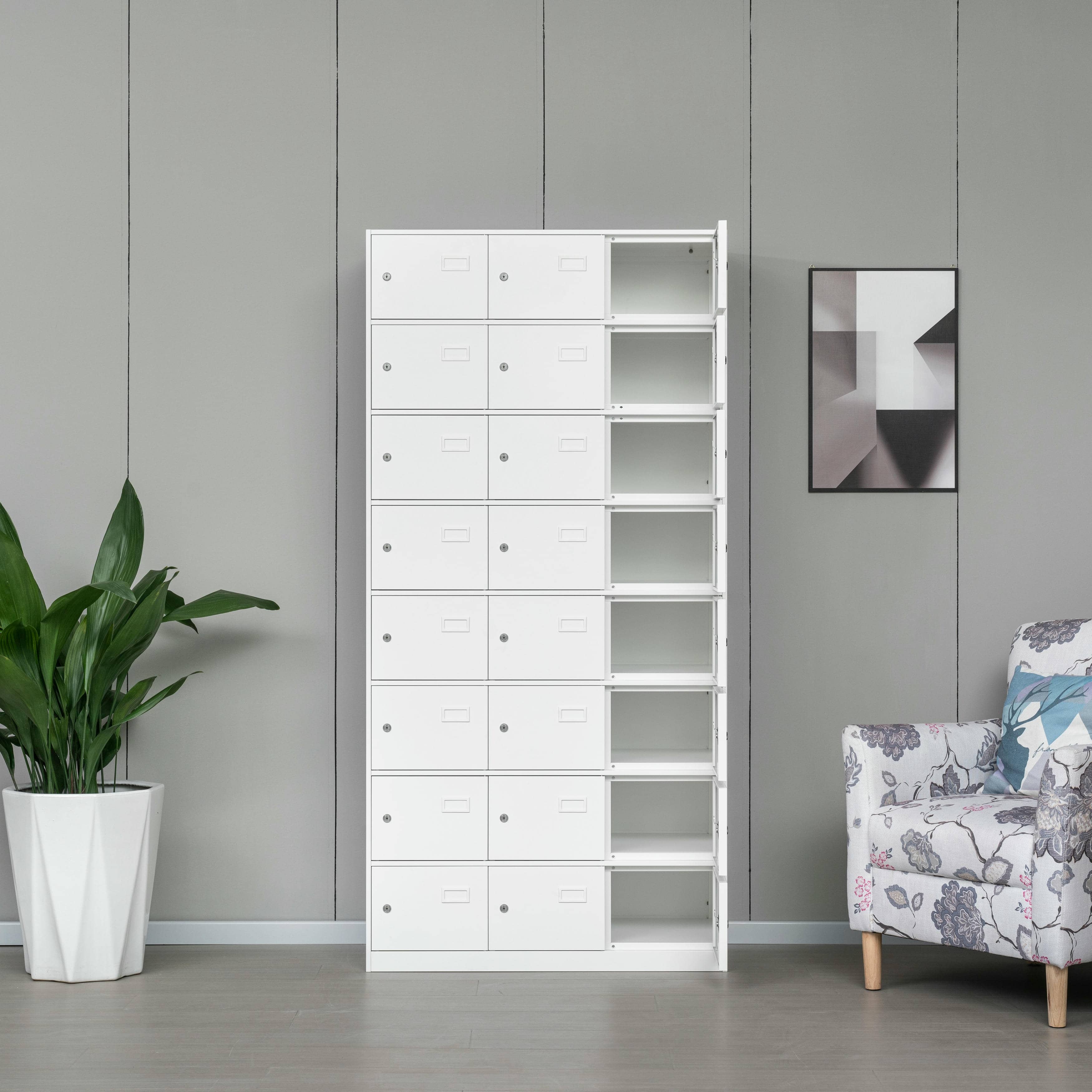 24-door all-white steel locker cabinet