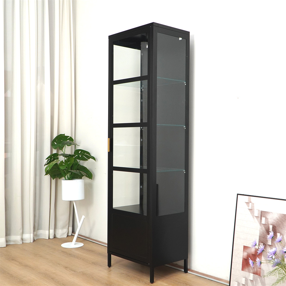 Black narrow tall display cabinet