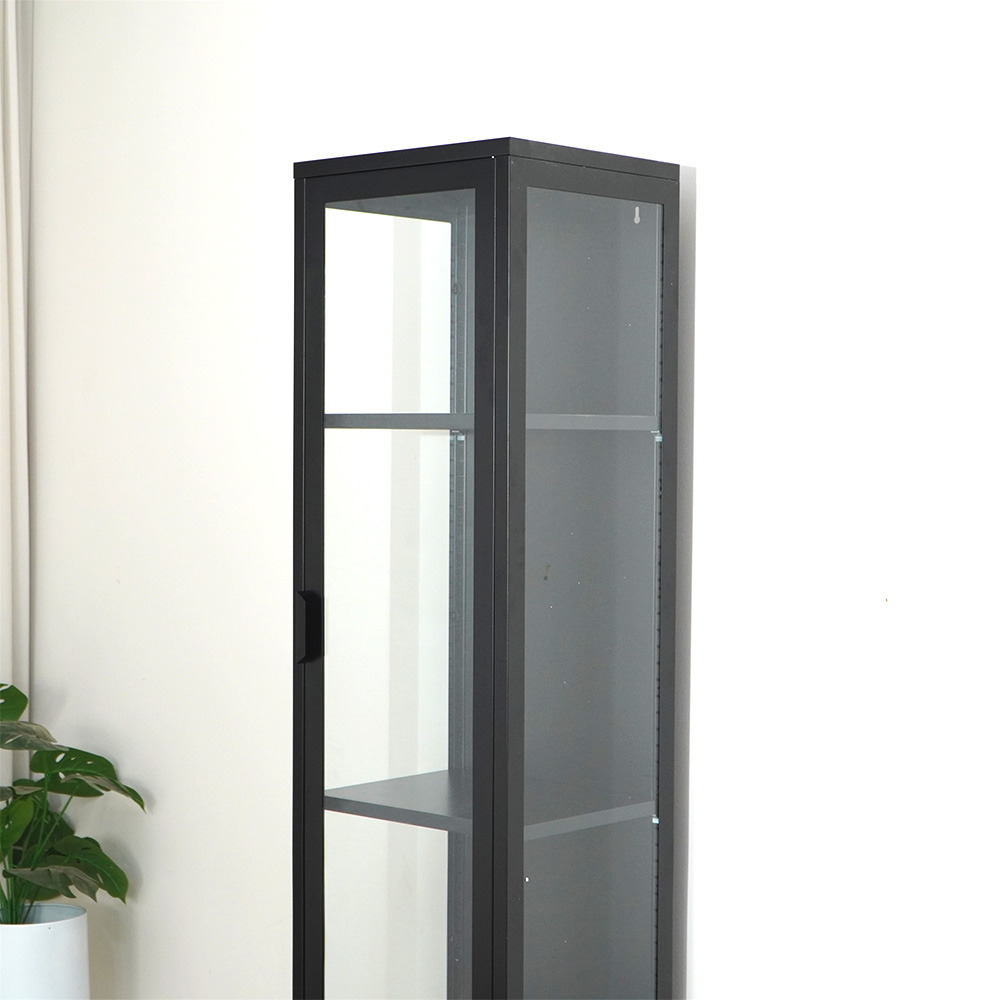 Slim black tall glass cabinet