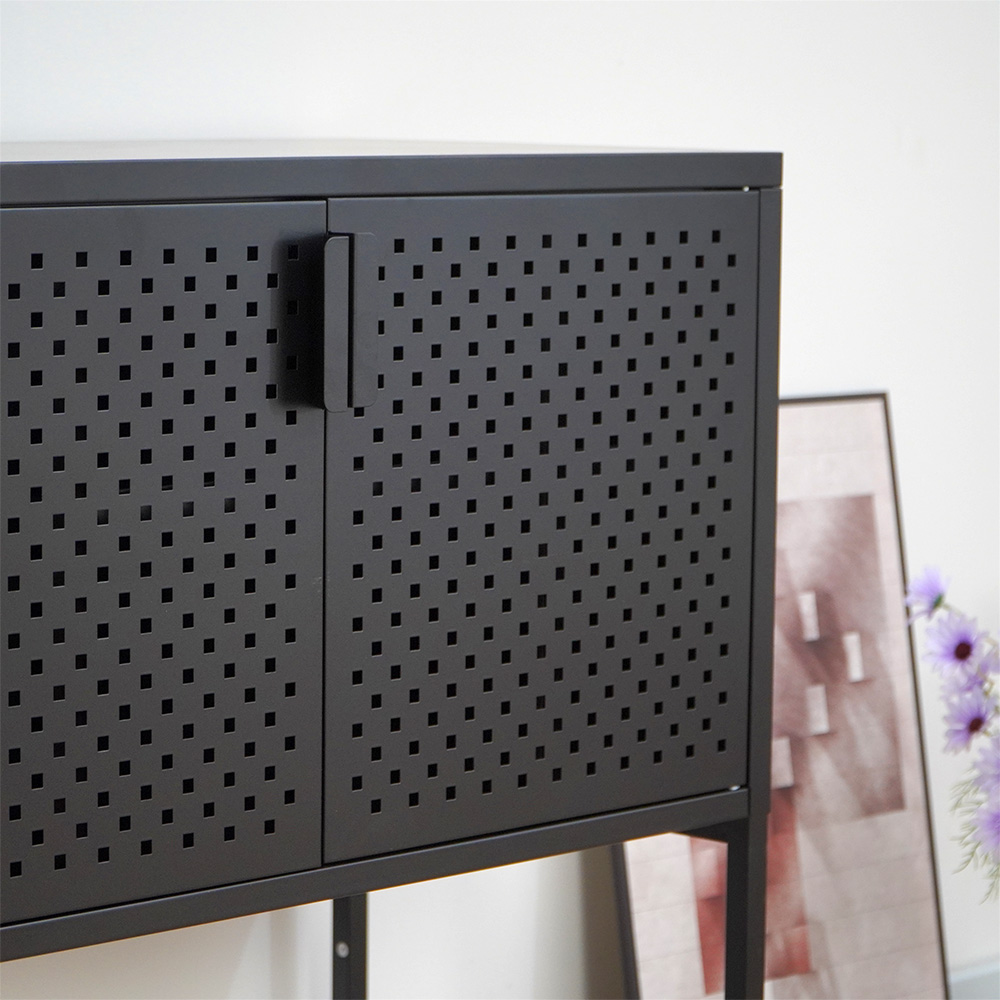 Black metal sideboard with 3 perforated doors