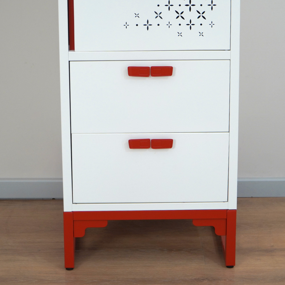 White & Red/Pink Narrow Tall Cabinet