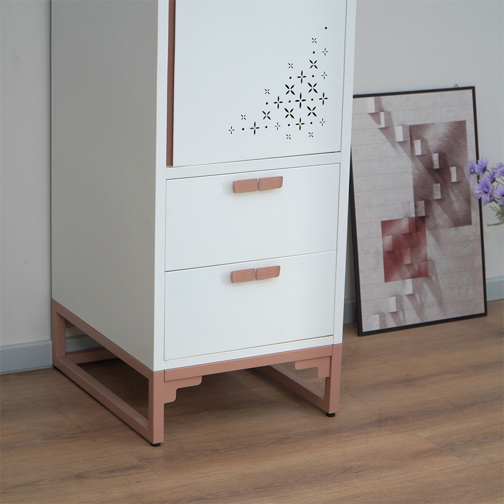 White & Red/Pink Narrow Tall Cabinet