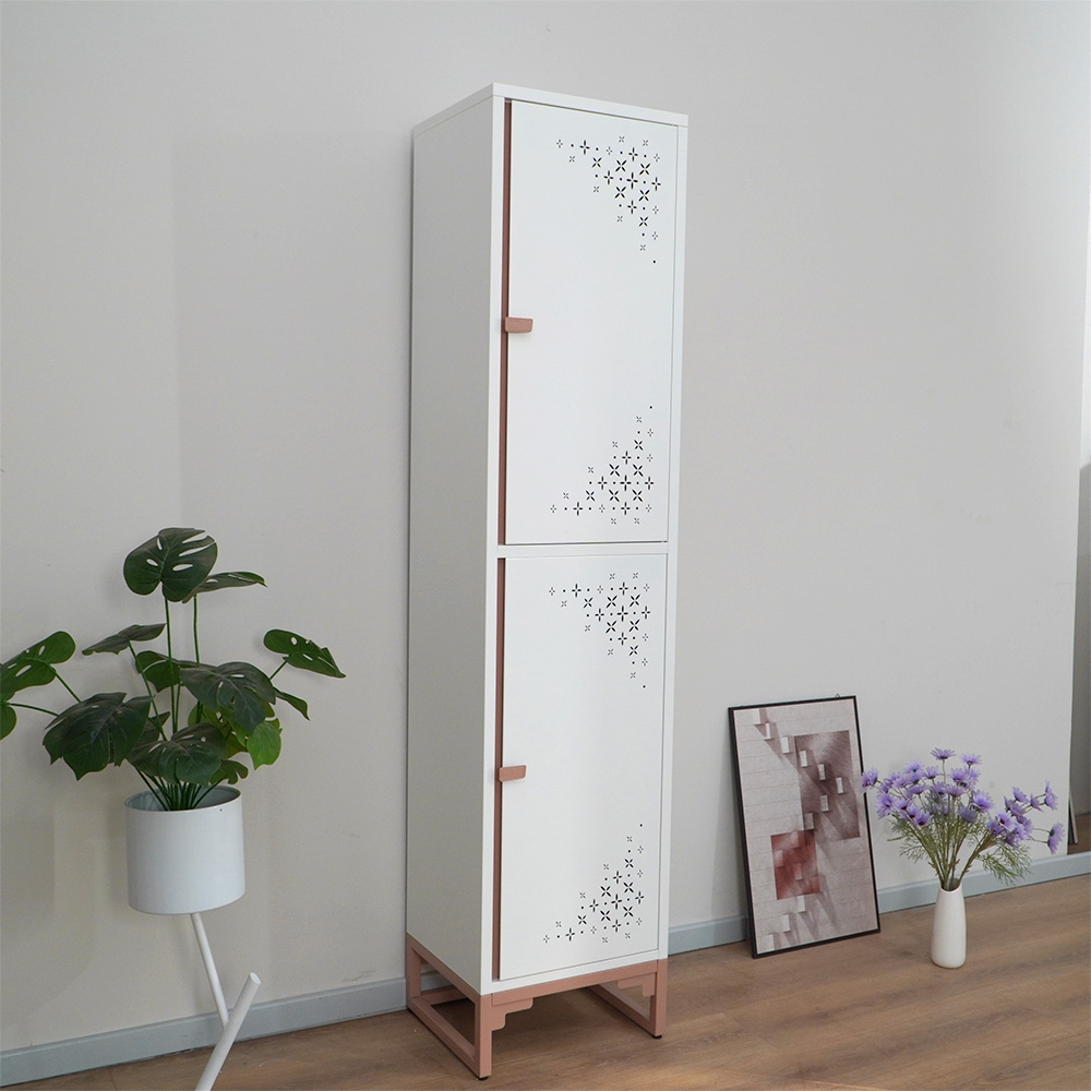 White & Red/Pink Narrow Tall Cabinet