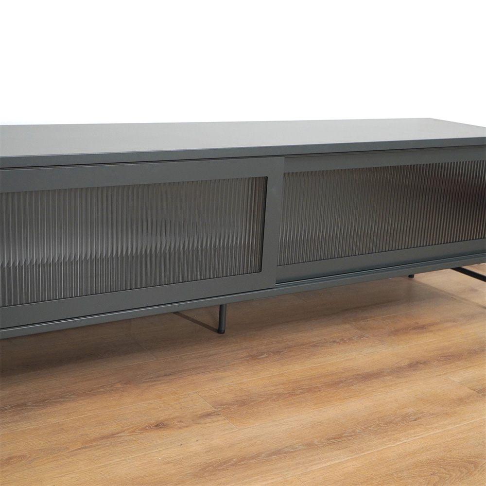 Dark gray metal TV stand