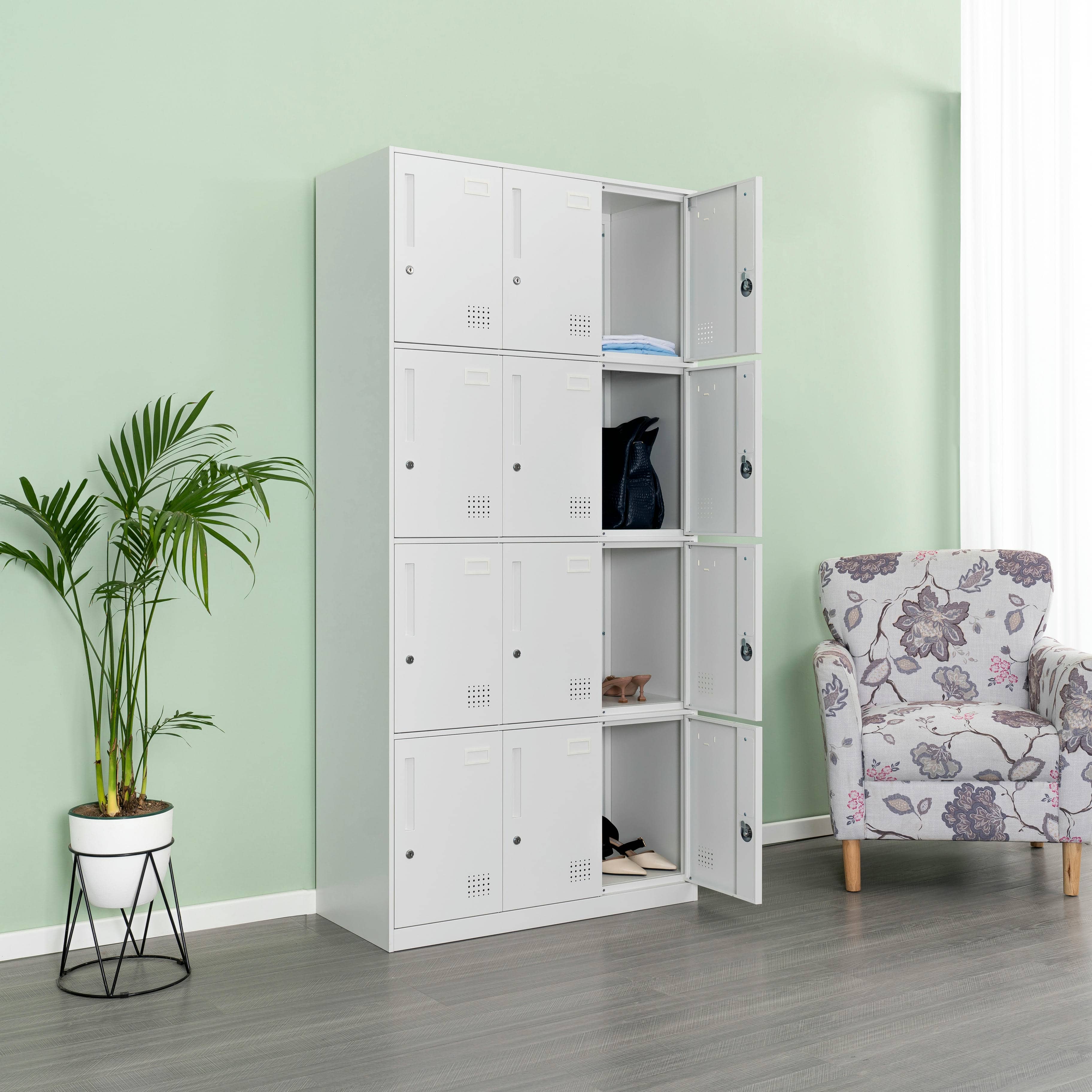 12-Door All-White Steel Locker Cabinet