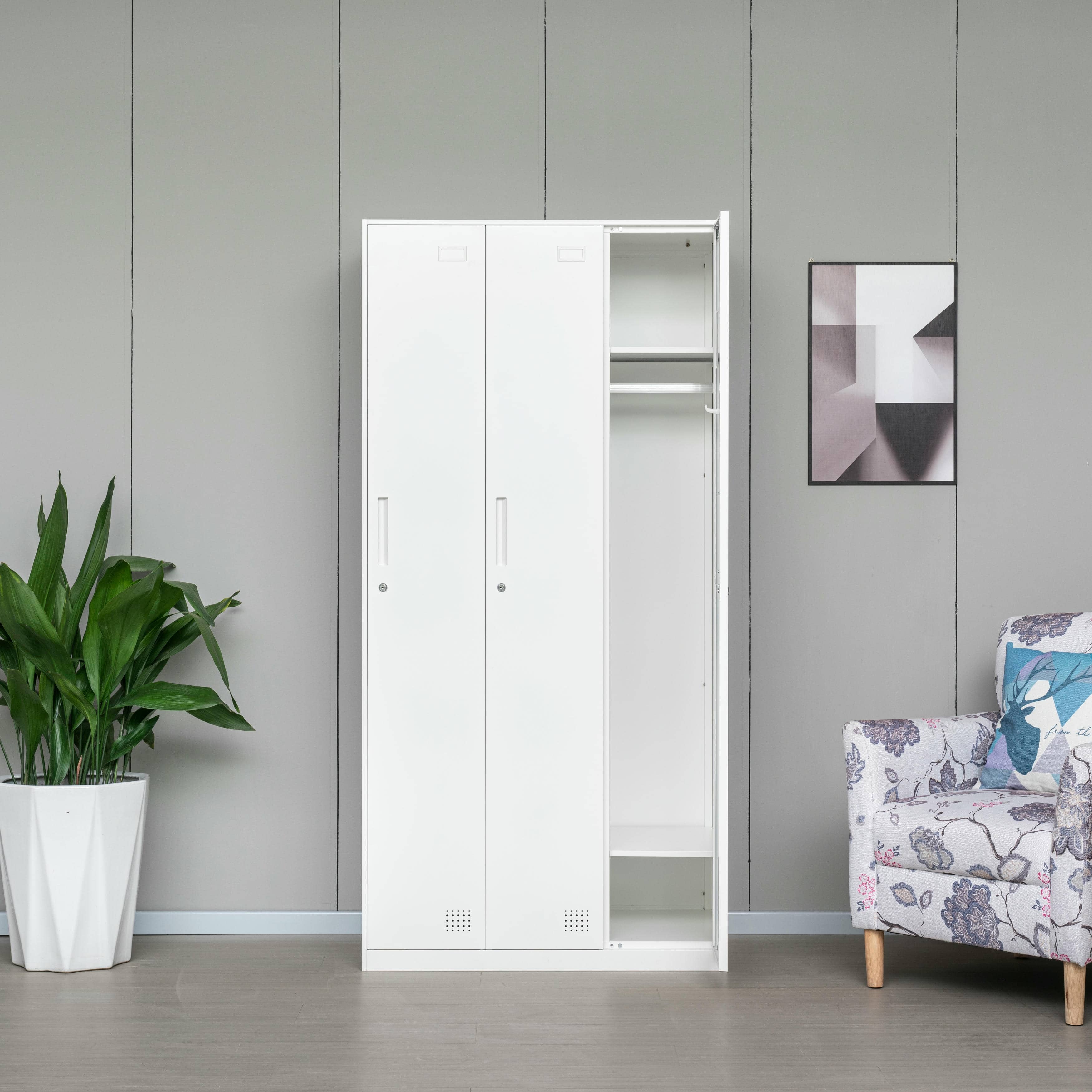 3-Door All-White Steel Wardrobe