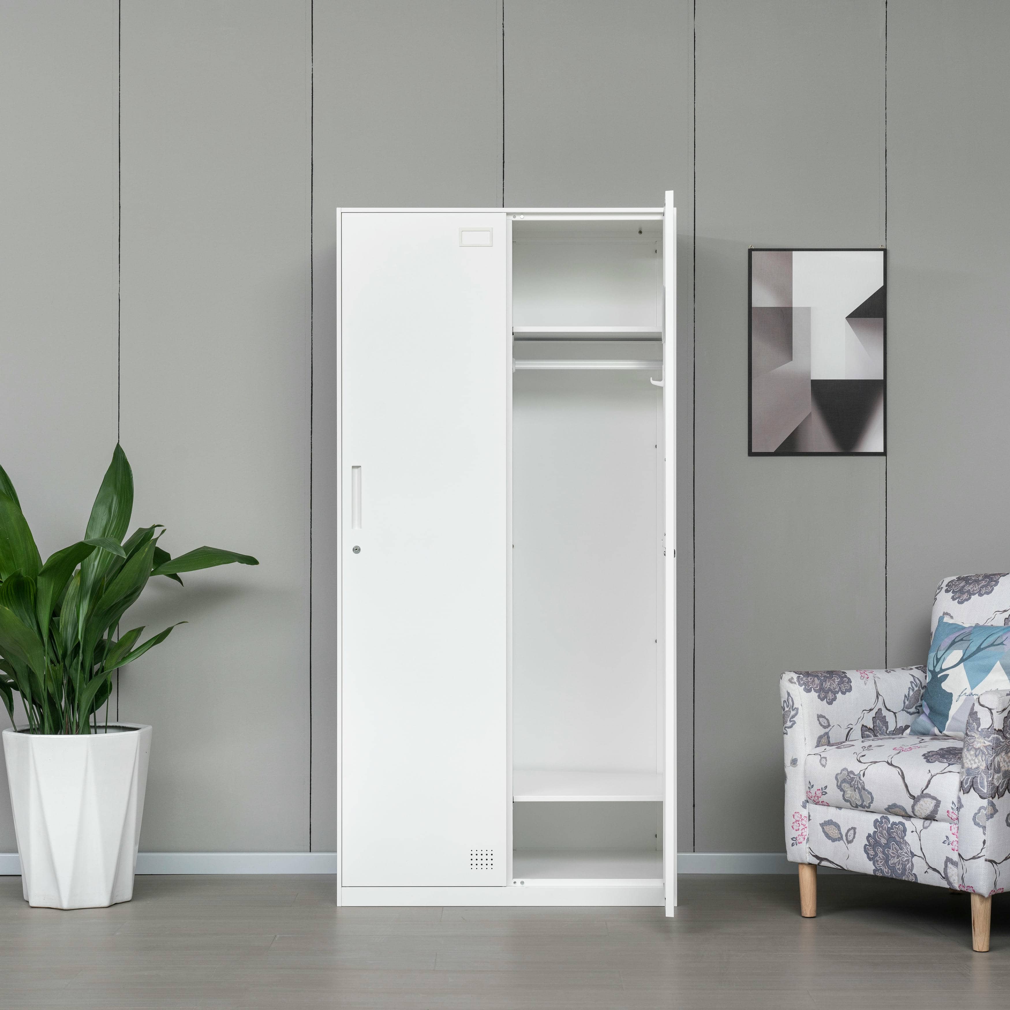 2-Door All-White Steel Wardrobe