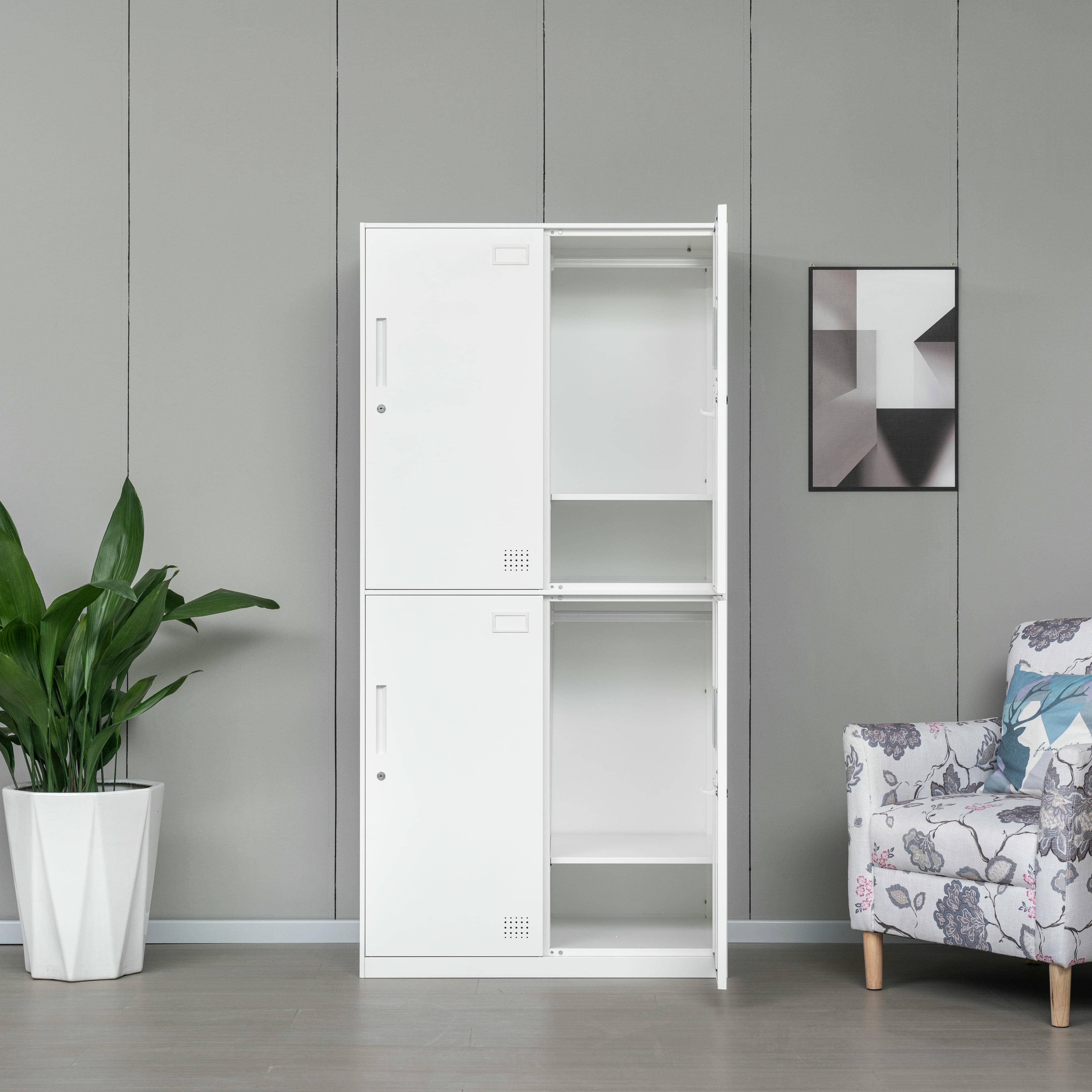 4-door all-white steel wardrobe