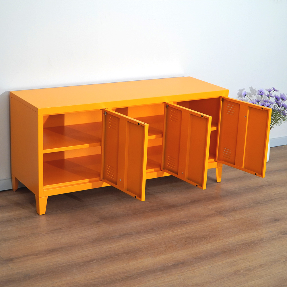 Bright orange 3-door steel storage cabinet