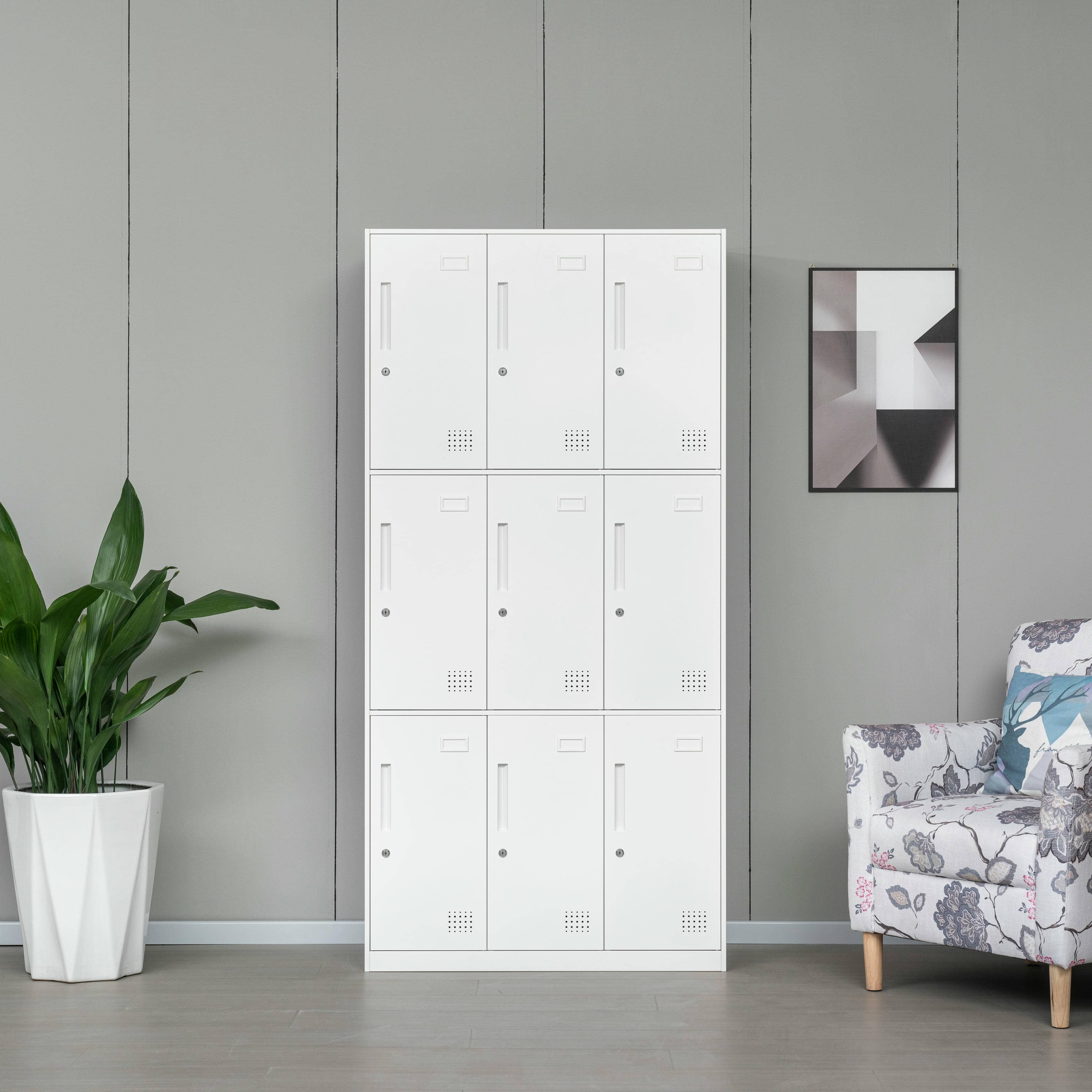 9-door all-white steel locker cabinet
