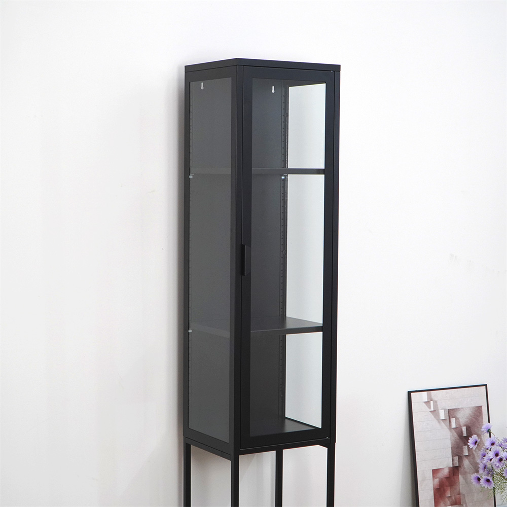 Slim black tall glass cabinet