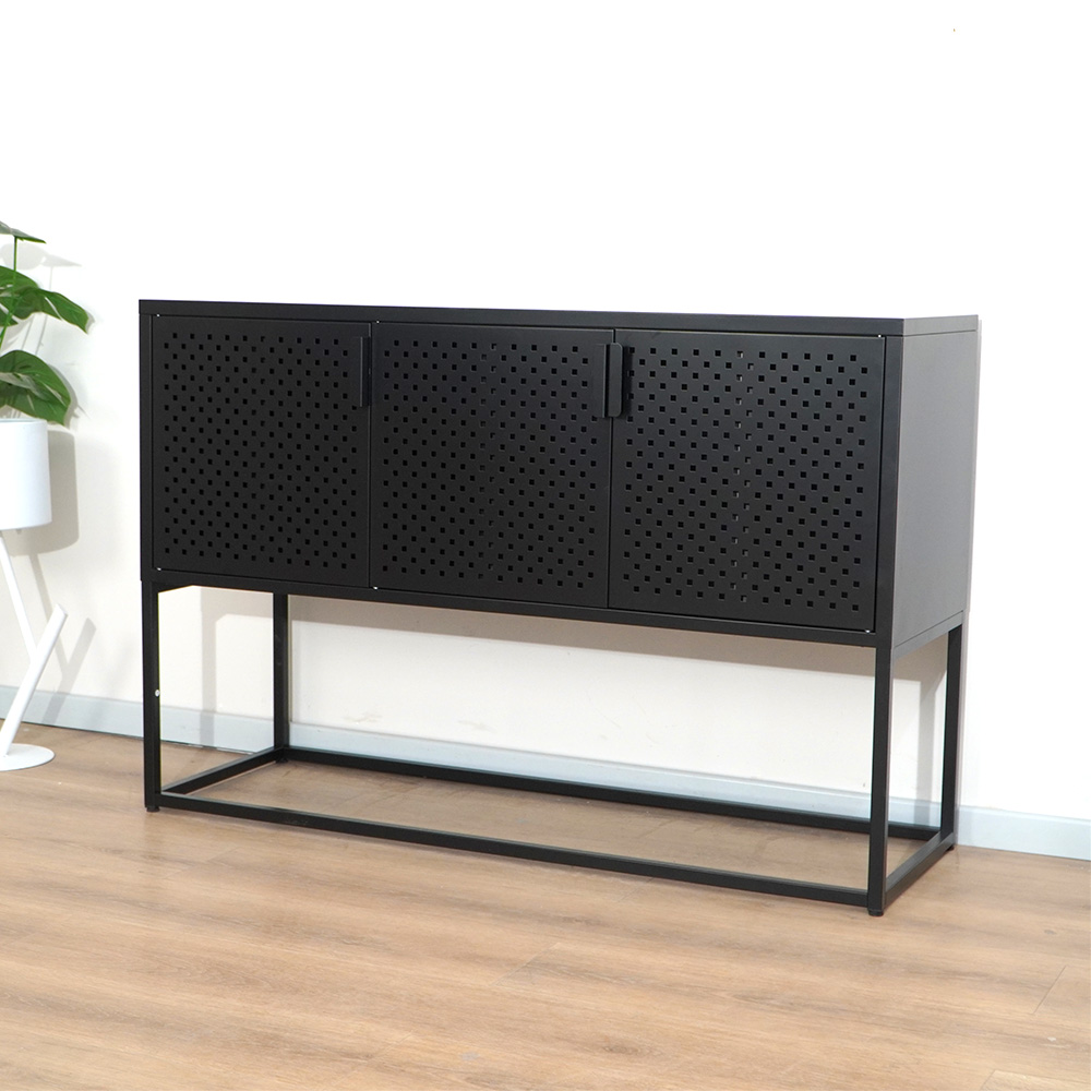 Black metal sideboard with 3 perforated doors