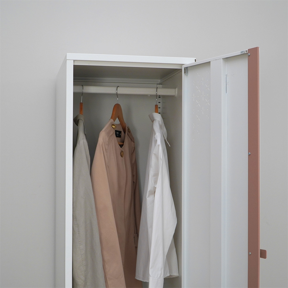 White & Red/Pink Narrow Tall Cabinet