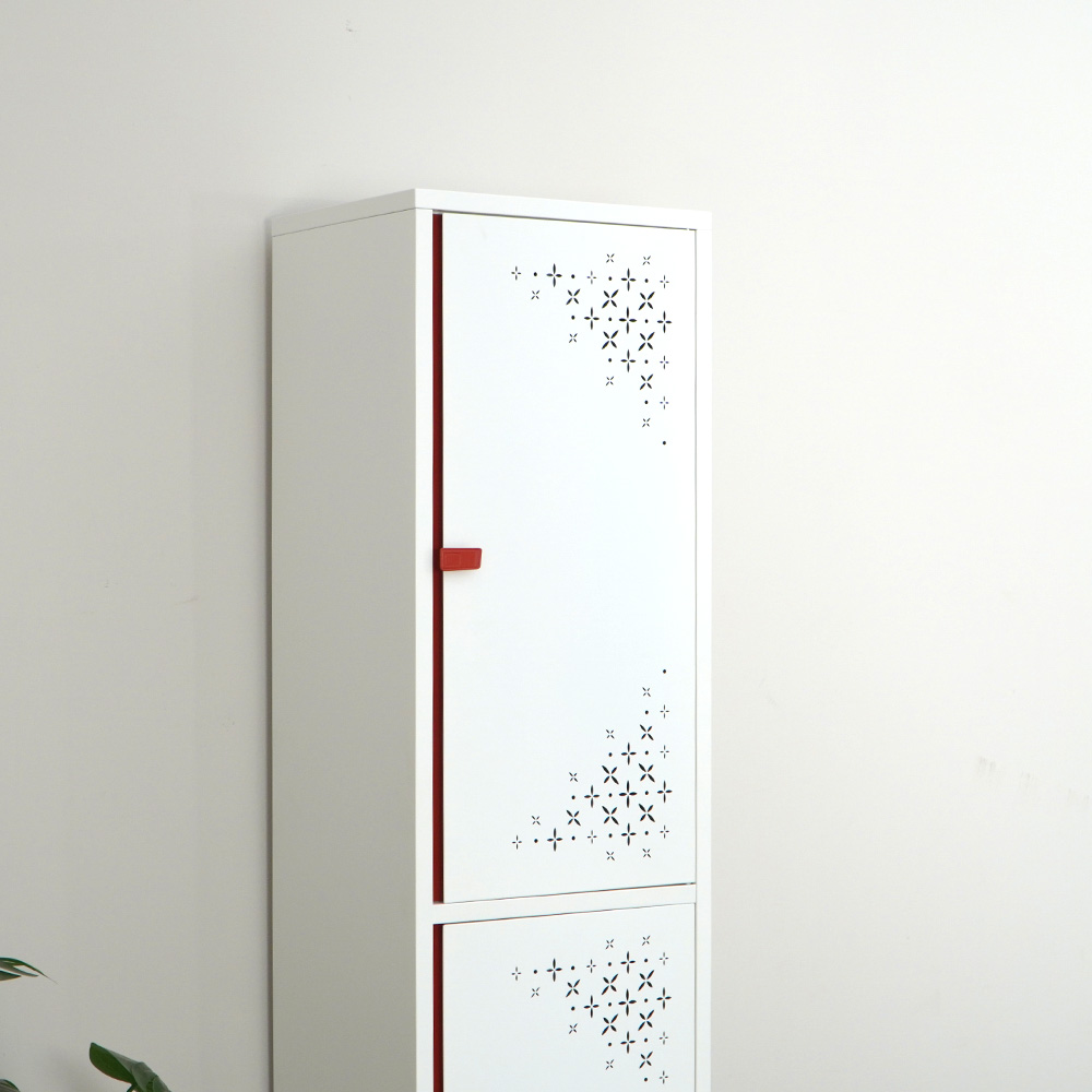 White & Red/Pink Narrow Tall Cabinet