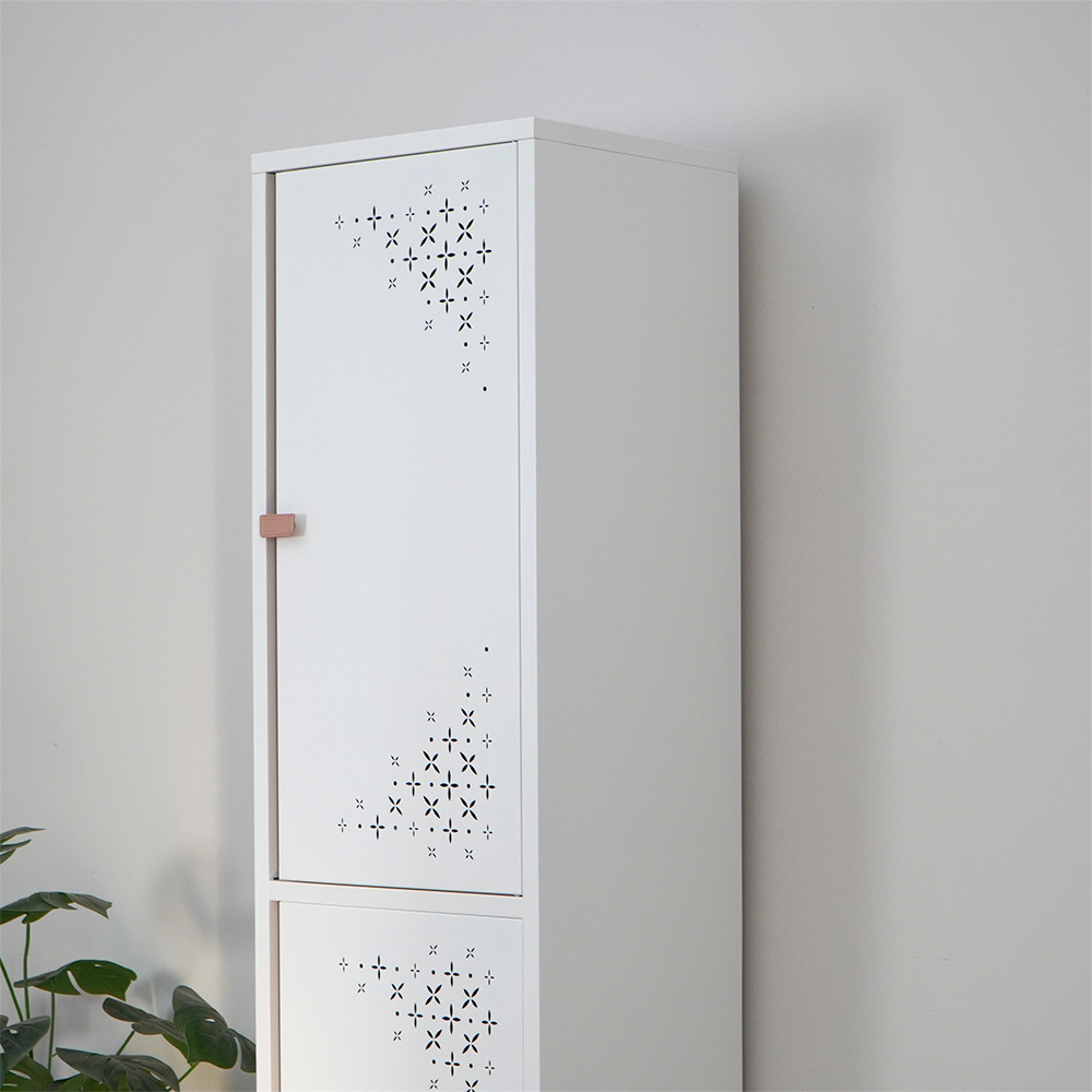 White & Red/Pink Narrow Tall Cabinet