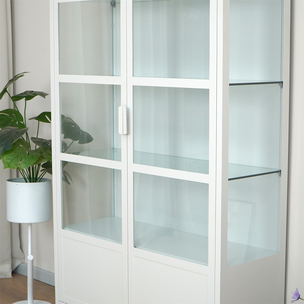 White Tall Glass Display Cabinet