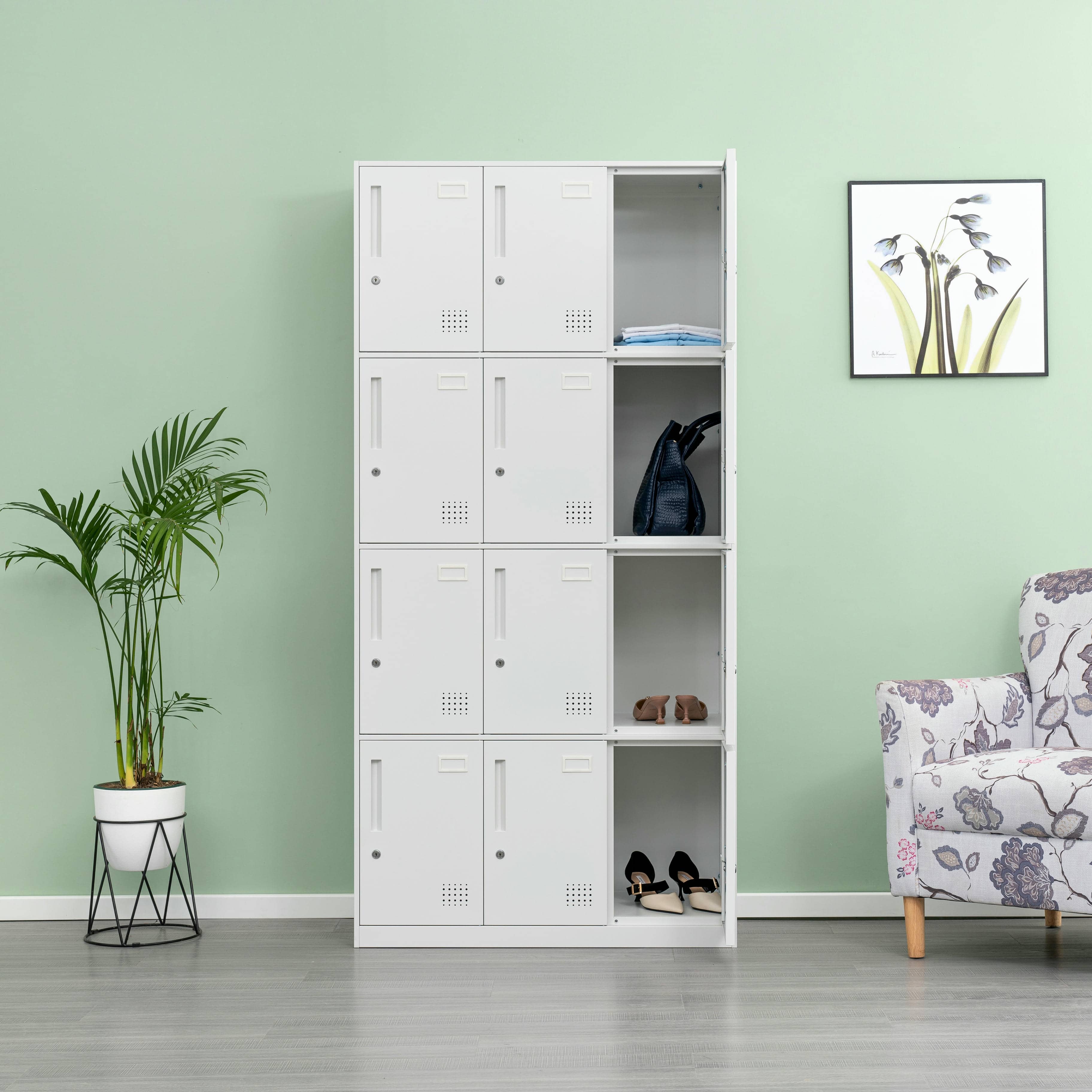 12-Door All-White Steel Locker Cabinet