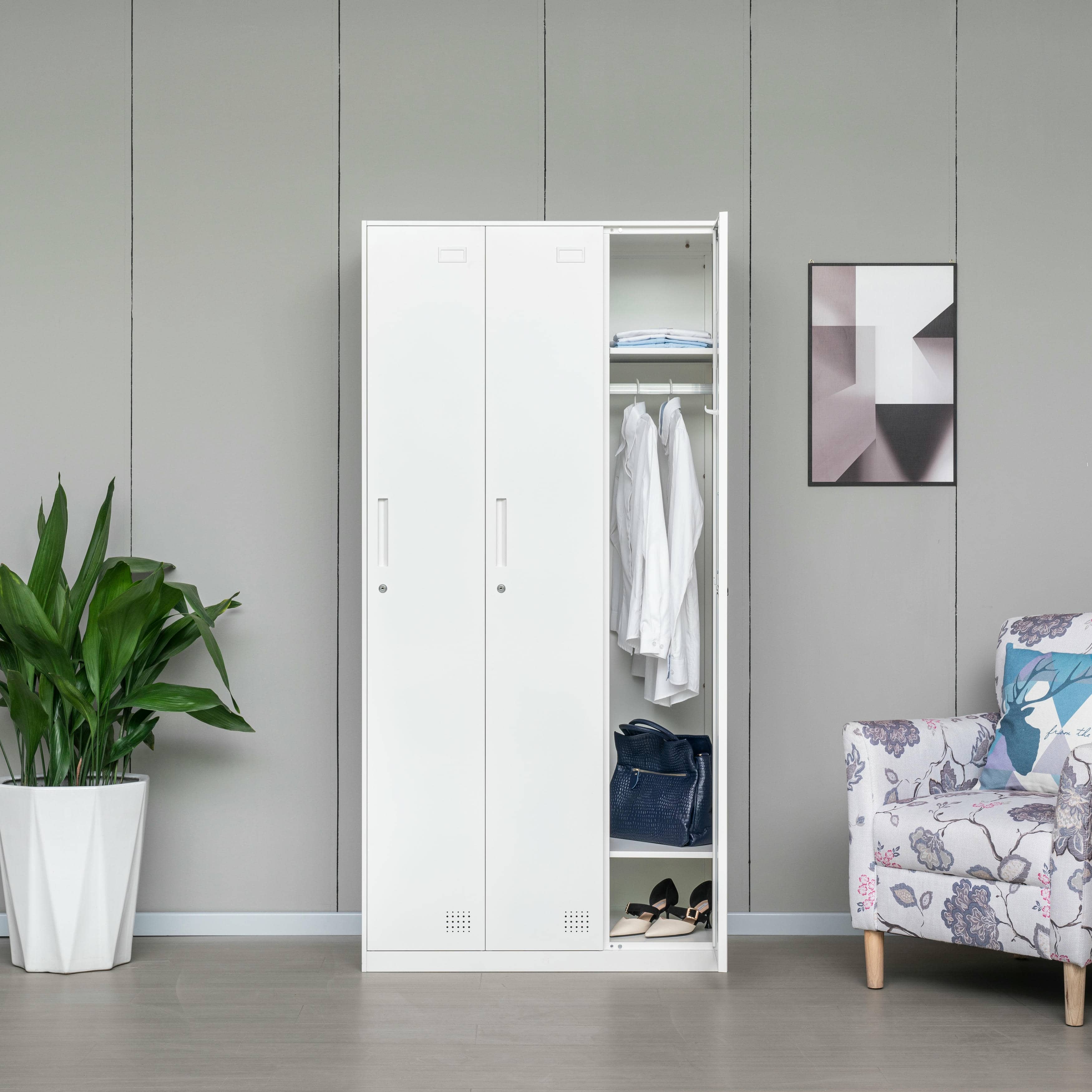 3-Door All-White Steel Wardrobe
