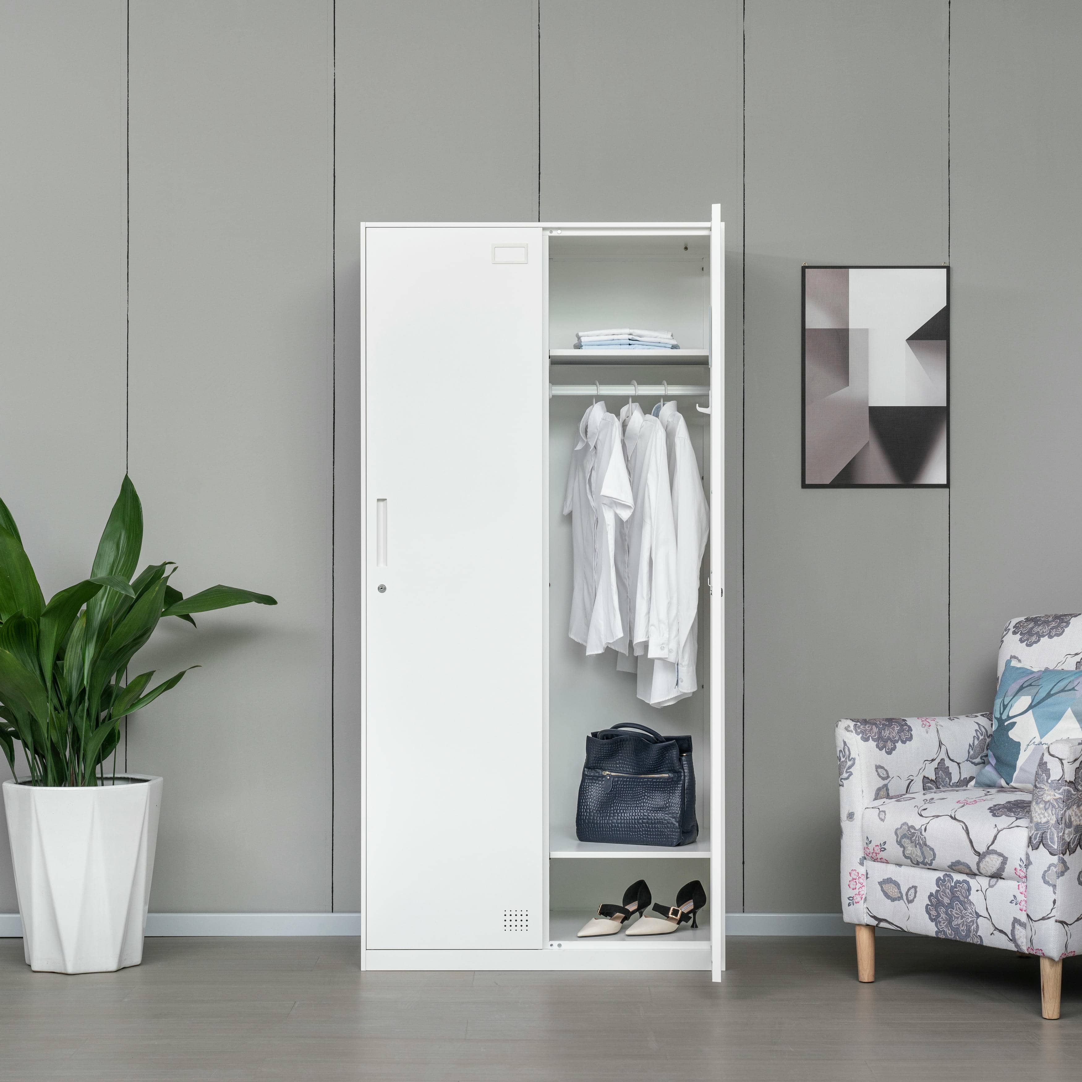 2-Door All-White Steel Wardrobe