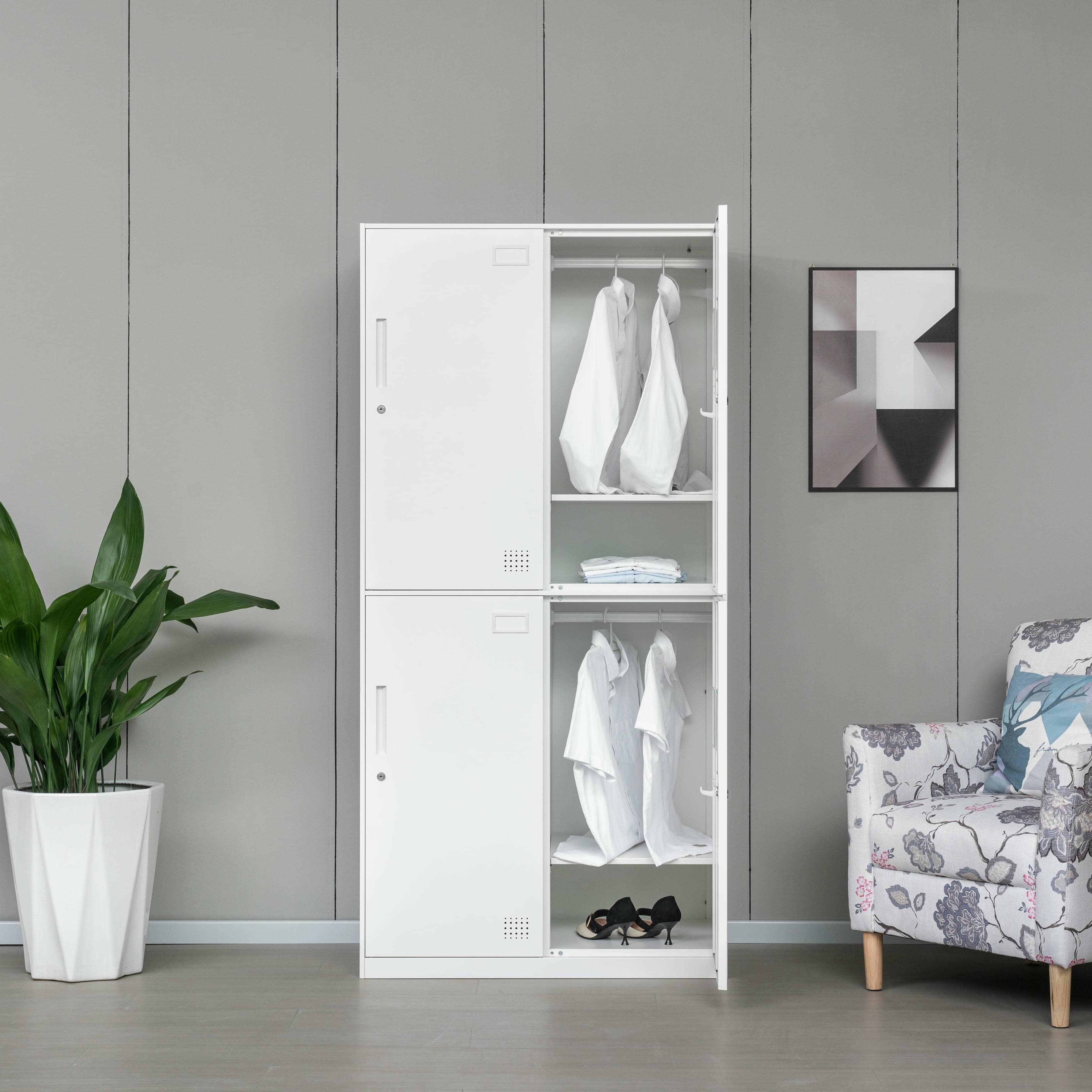 4-door all-white steel wardrobe