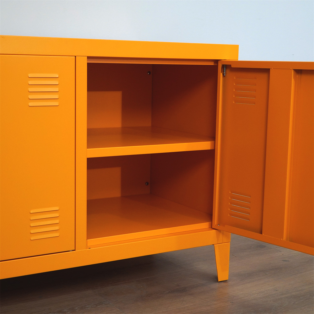 Bright orange 3-door steel storage cabinet