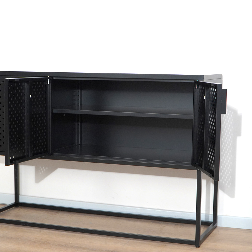 Black metal sideboard with 3 perforated doors