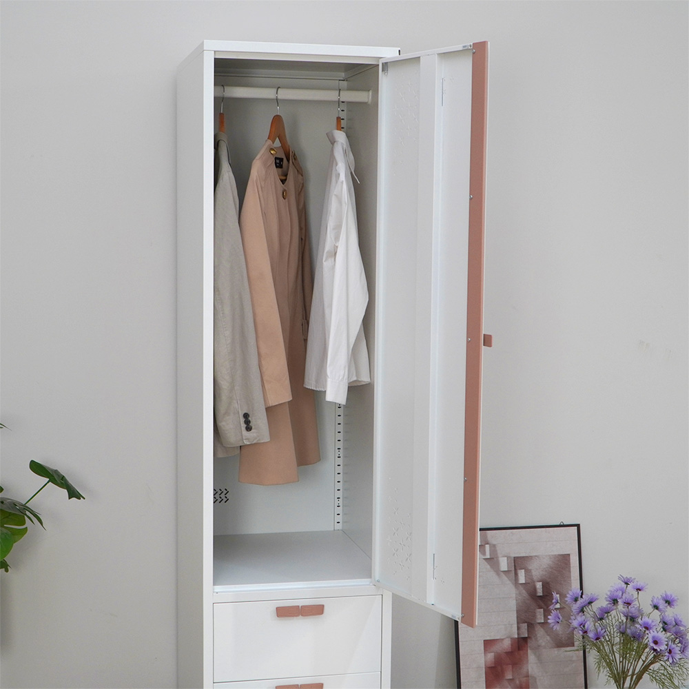 White & Red/Pink Narrow Tall Cabinet