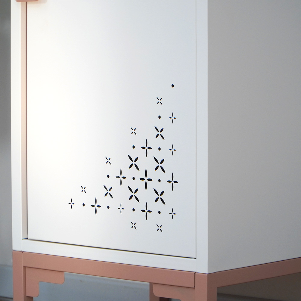 White & Red/Pink Narrow Tall Cabinet