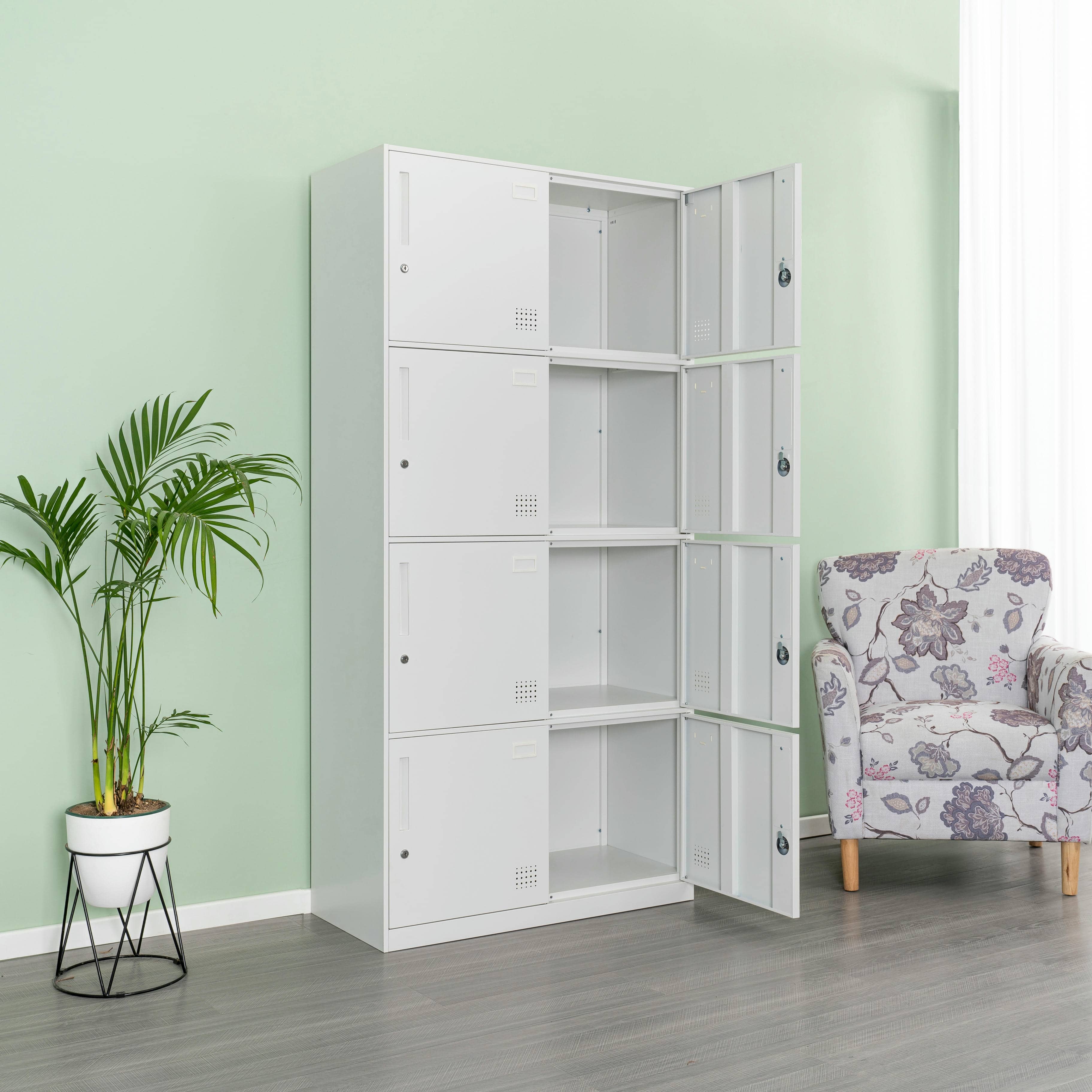 8-Door All-White Steel Locker Cabinet