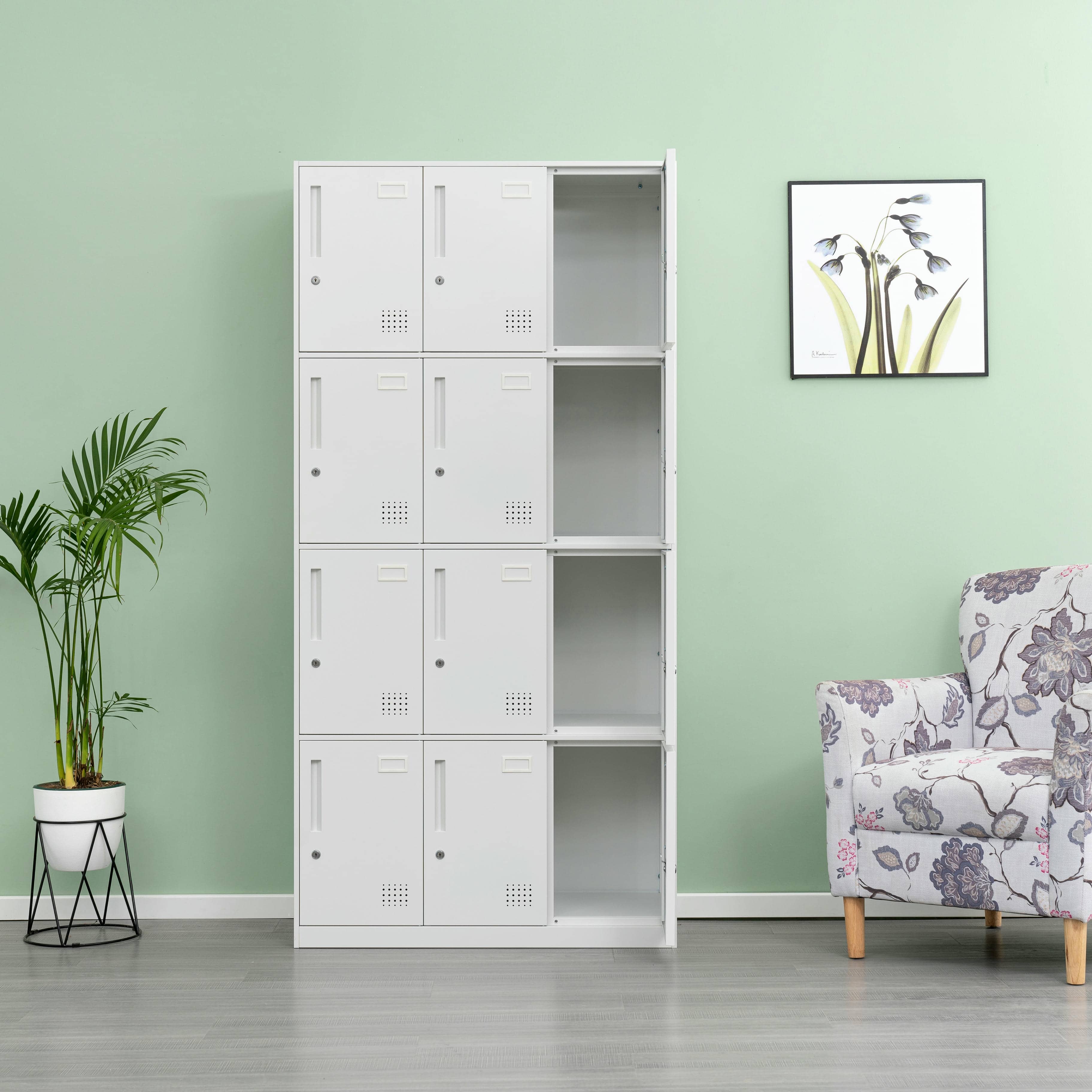 12-Door All-White Steel Locker Cabinet