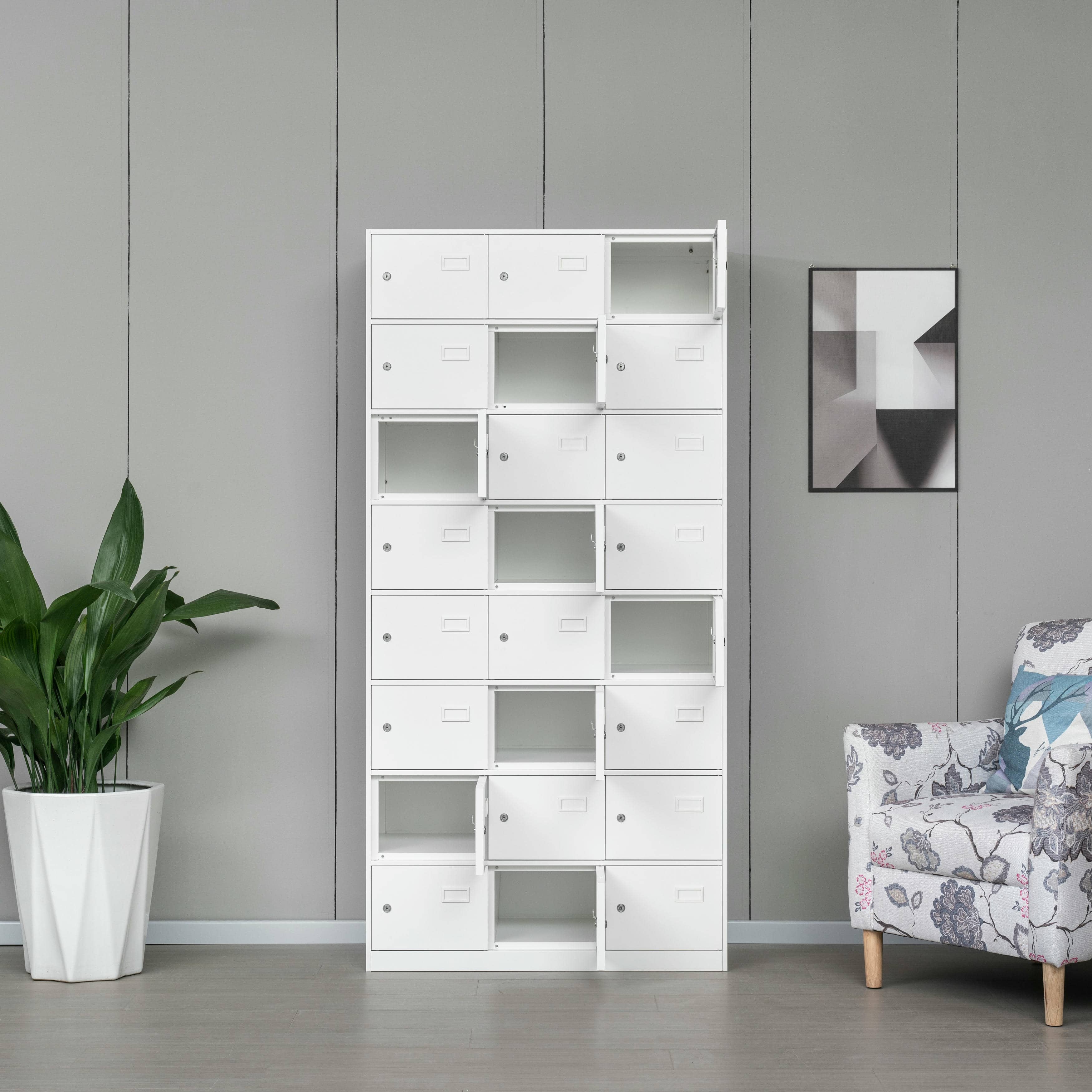 24-door all-white steel locker cabinet