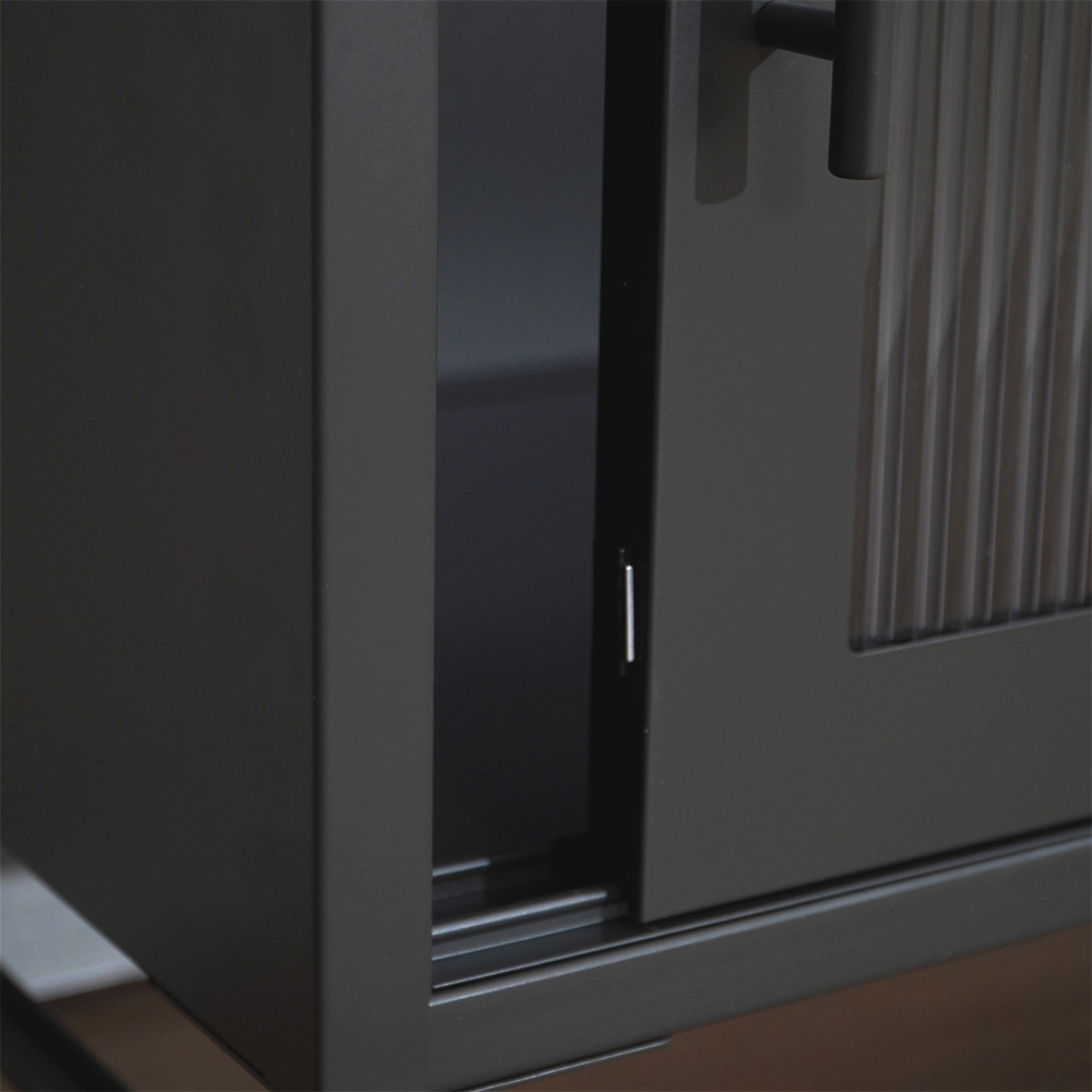 Dark gray metal TV stand