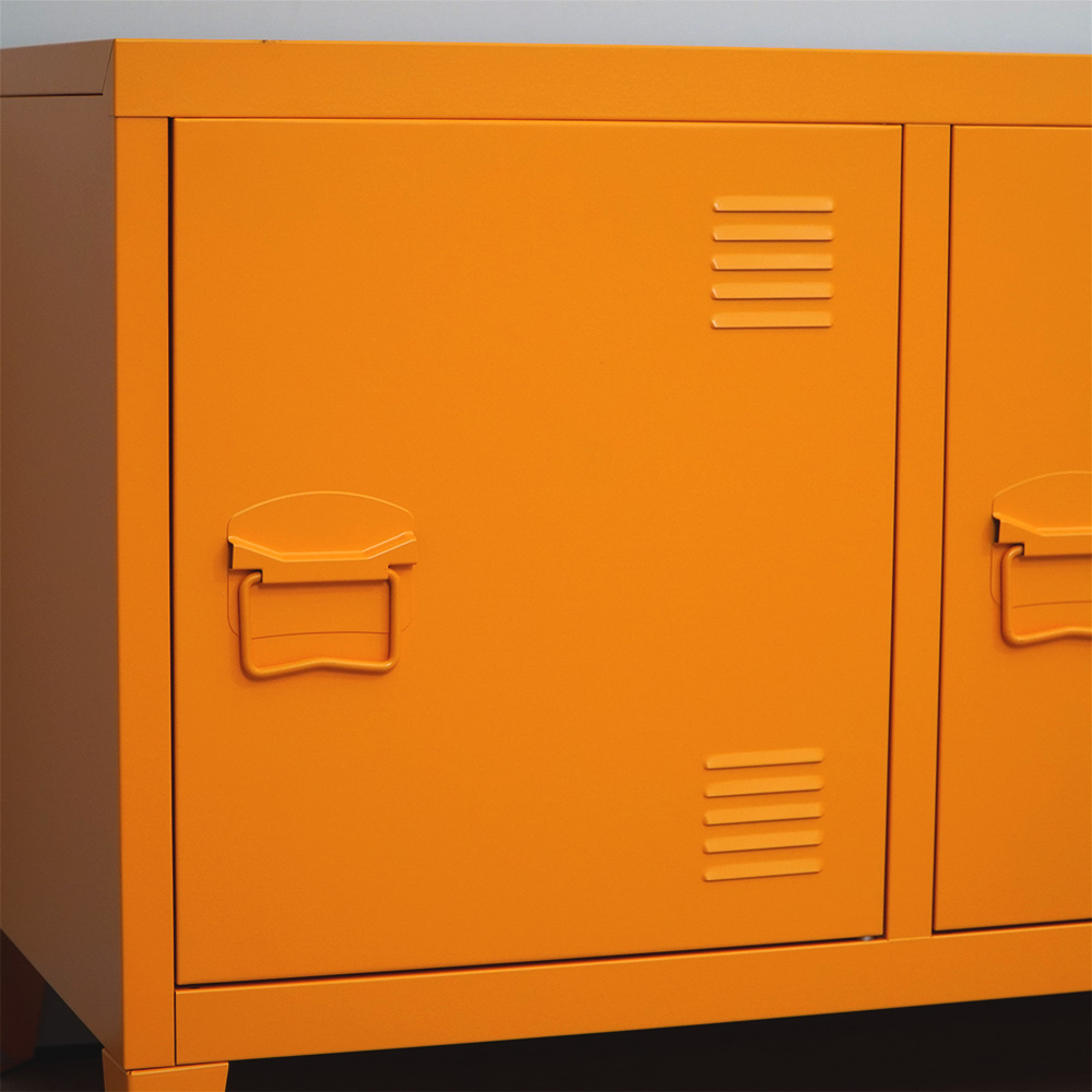 Bright orange 3-door steel storage cabinet