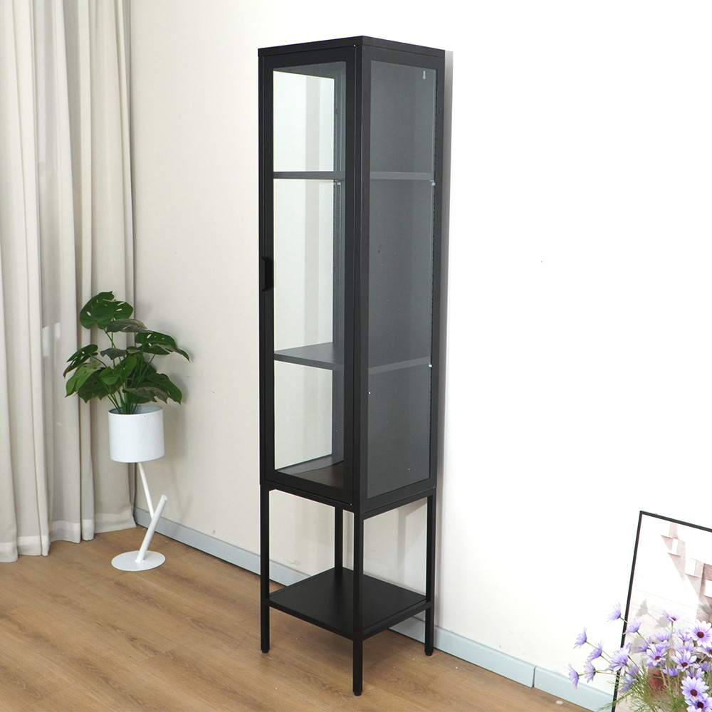 Slim black tall glass cabinet