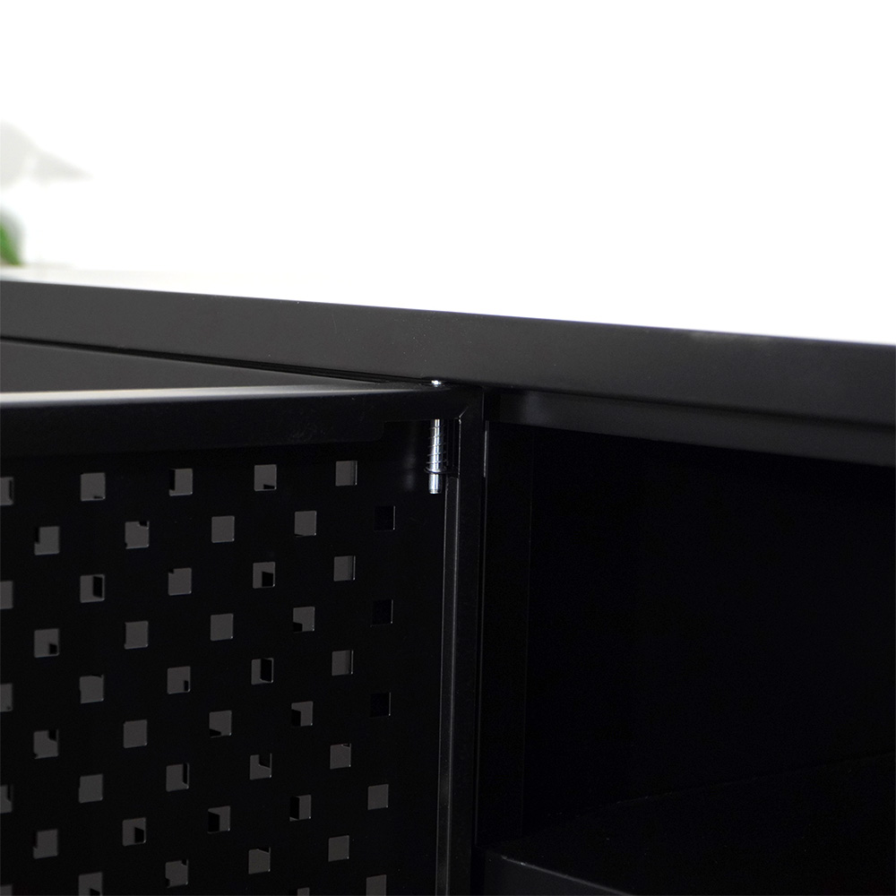 Black metal sideboard with 3 perforated doors
