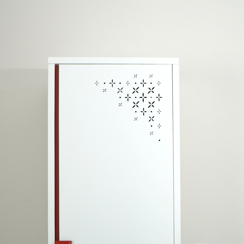 White & Red/Pink Narrow Tall Cabinet