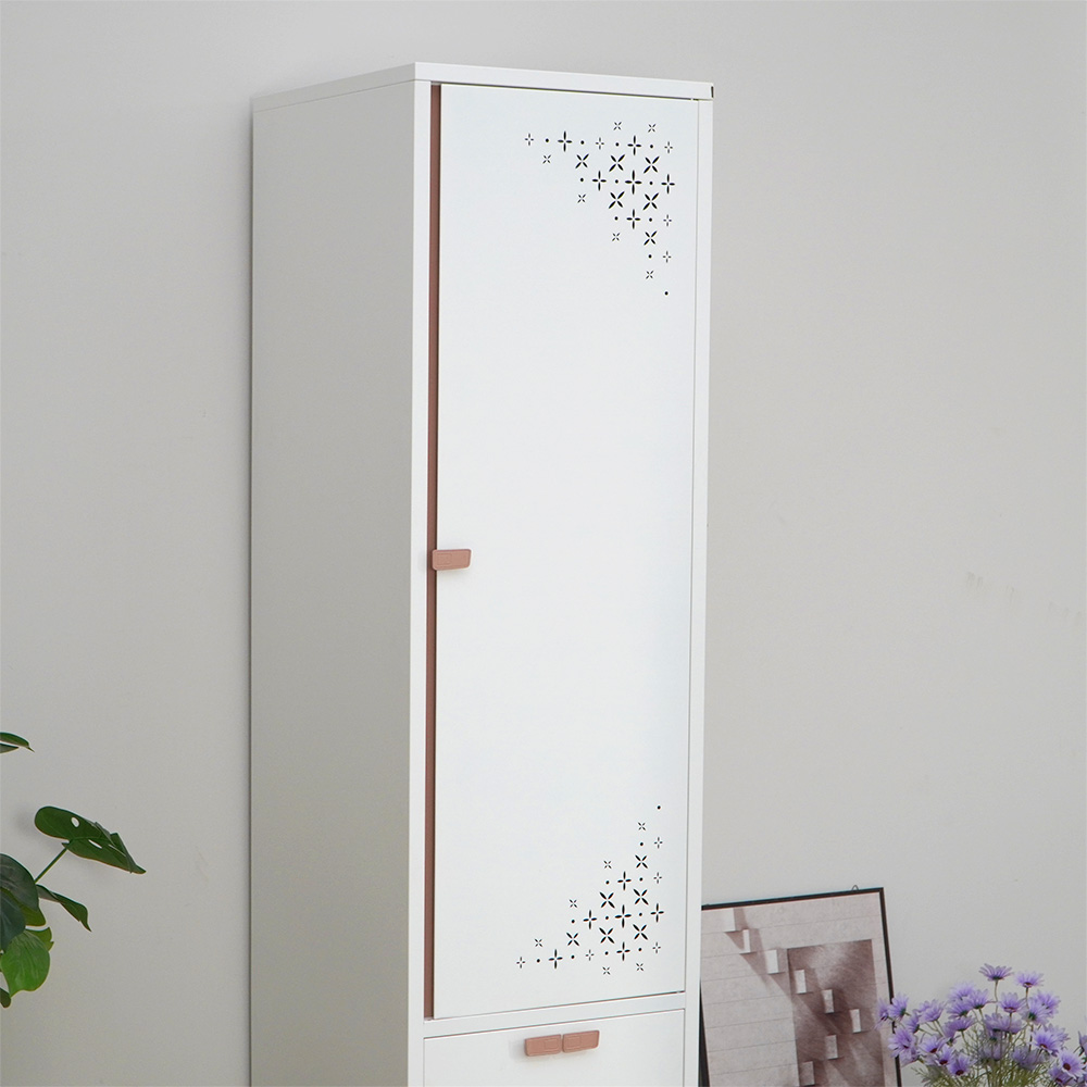 White & Red/Pink Narrow Tall Cabinet