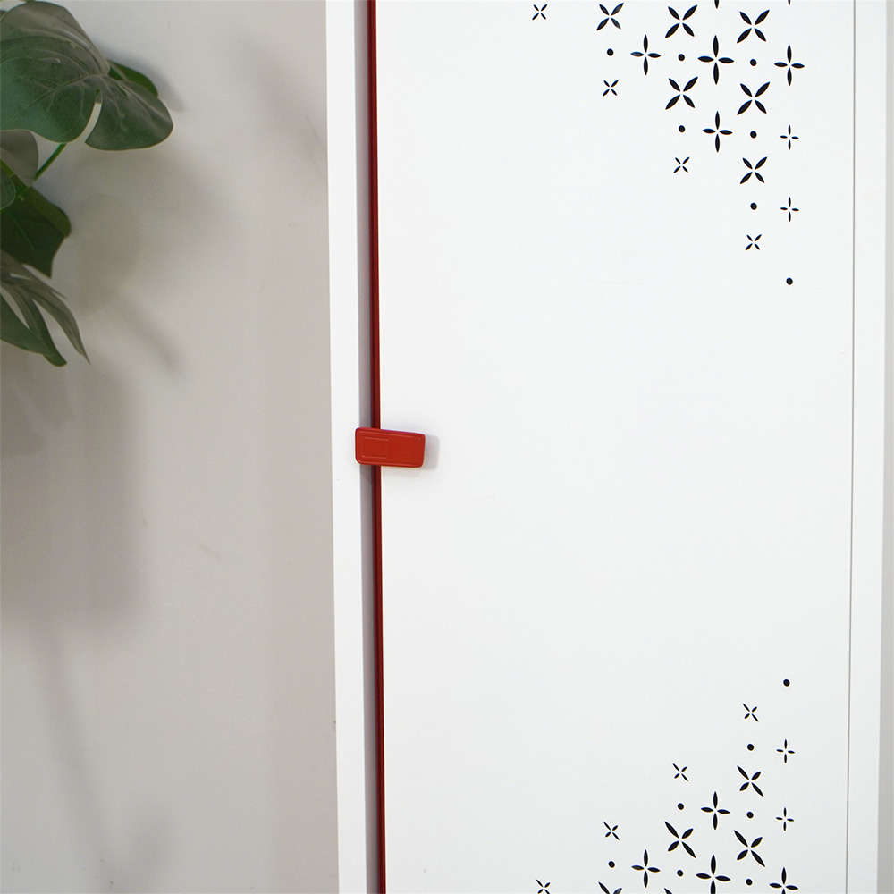 White & Red/Pink Narrow Tall Cabinet