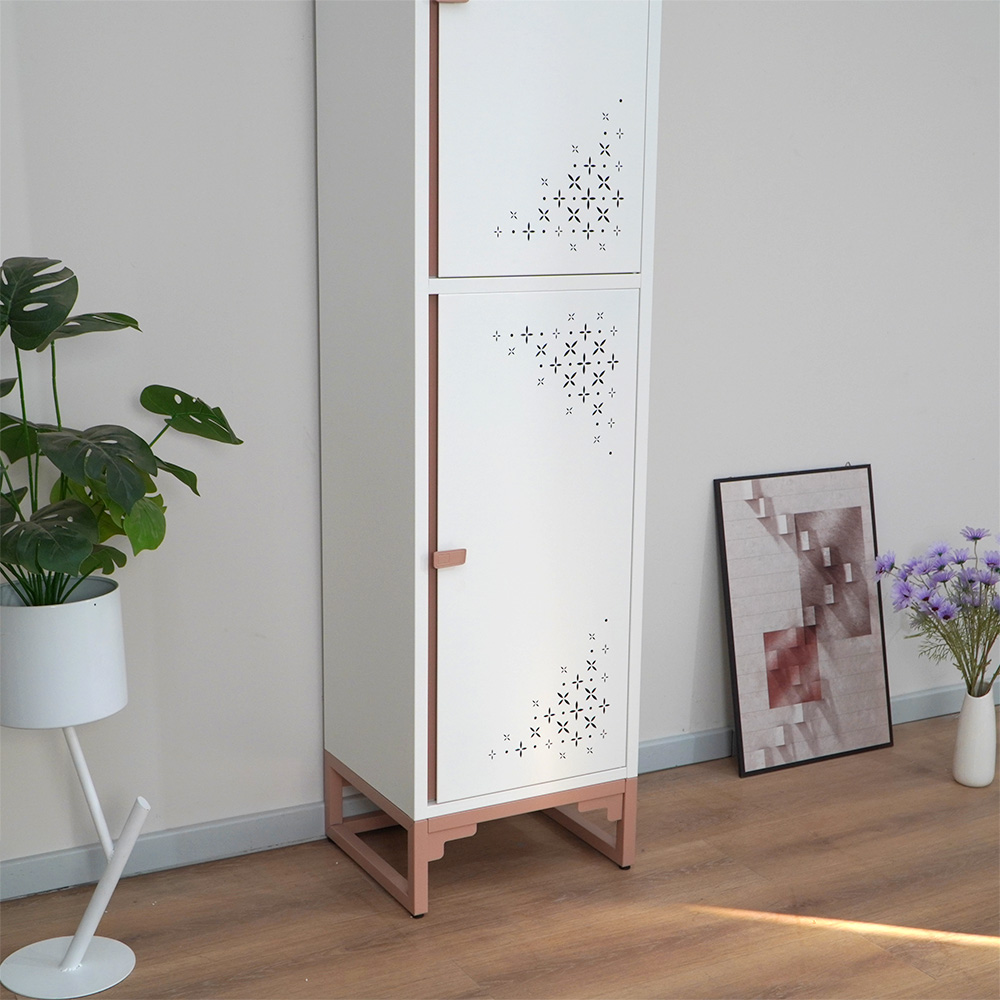 White & Red/Pink Narrow Tall Cabinet