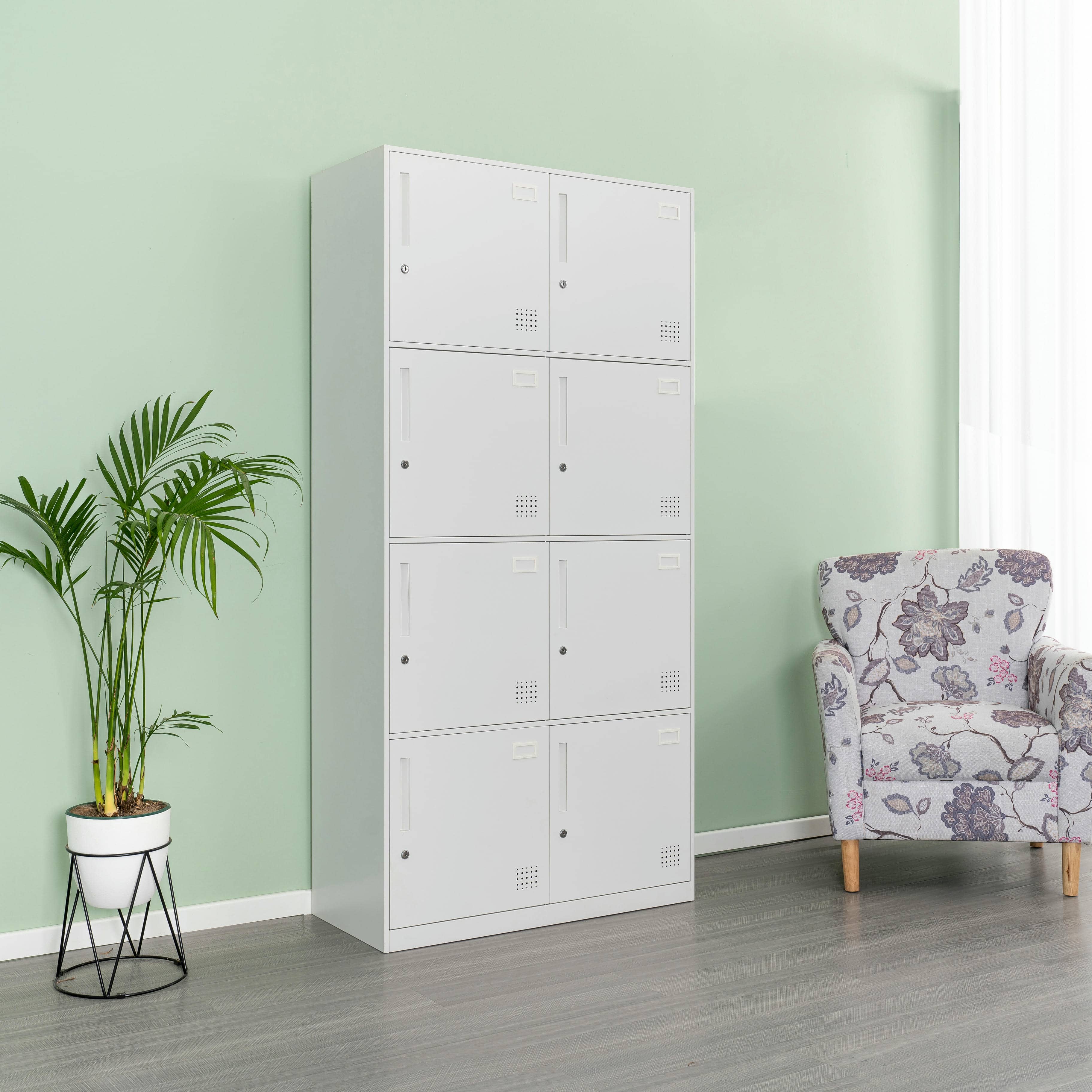8-Door All-White Steel Locker Cabinet
