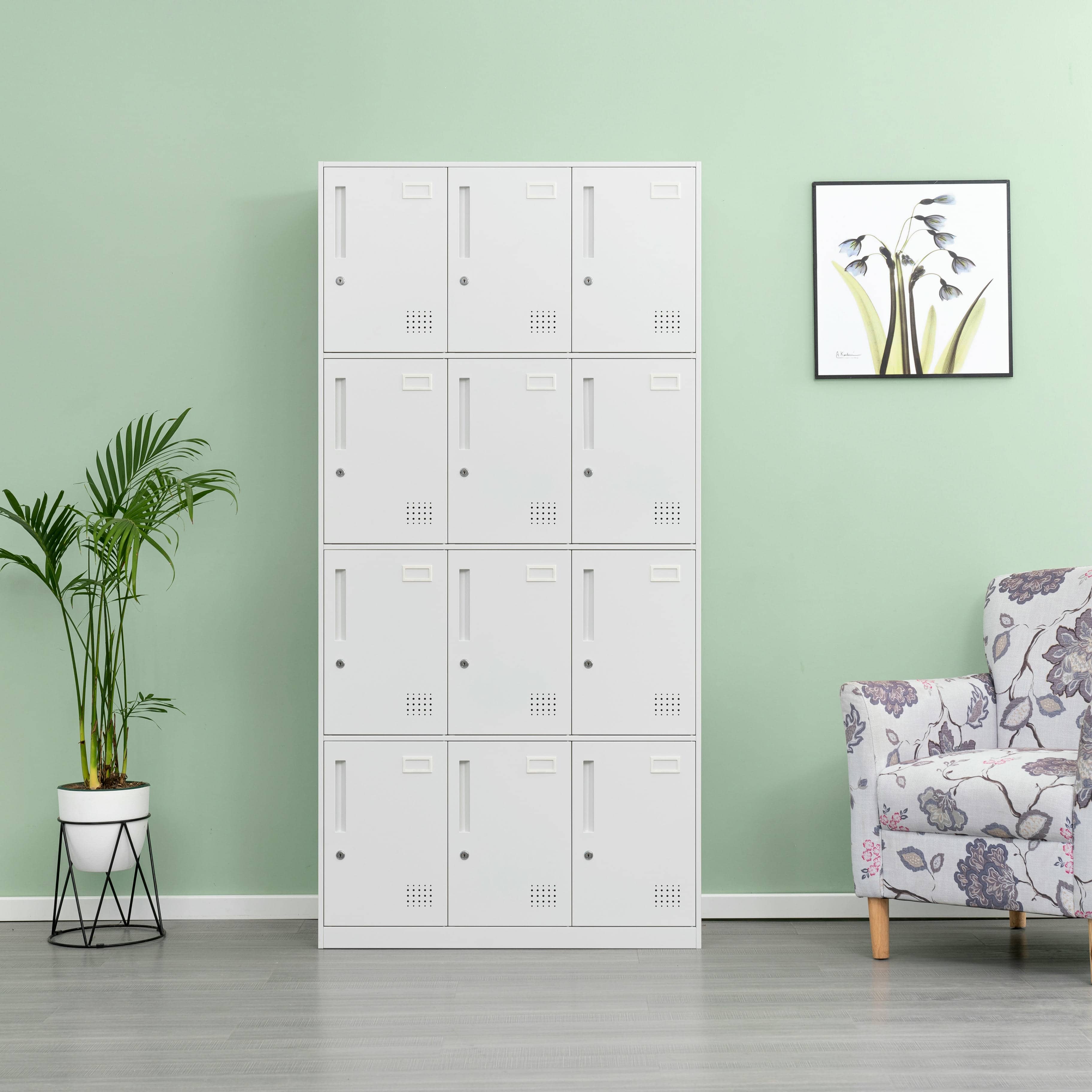 12-Door All-White Steel Locker Cabinet