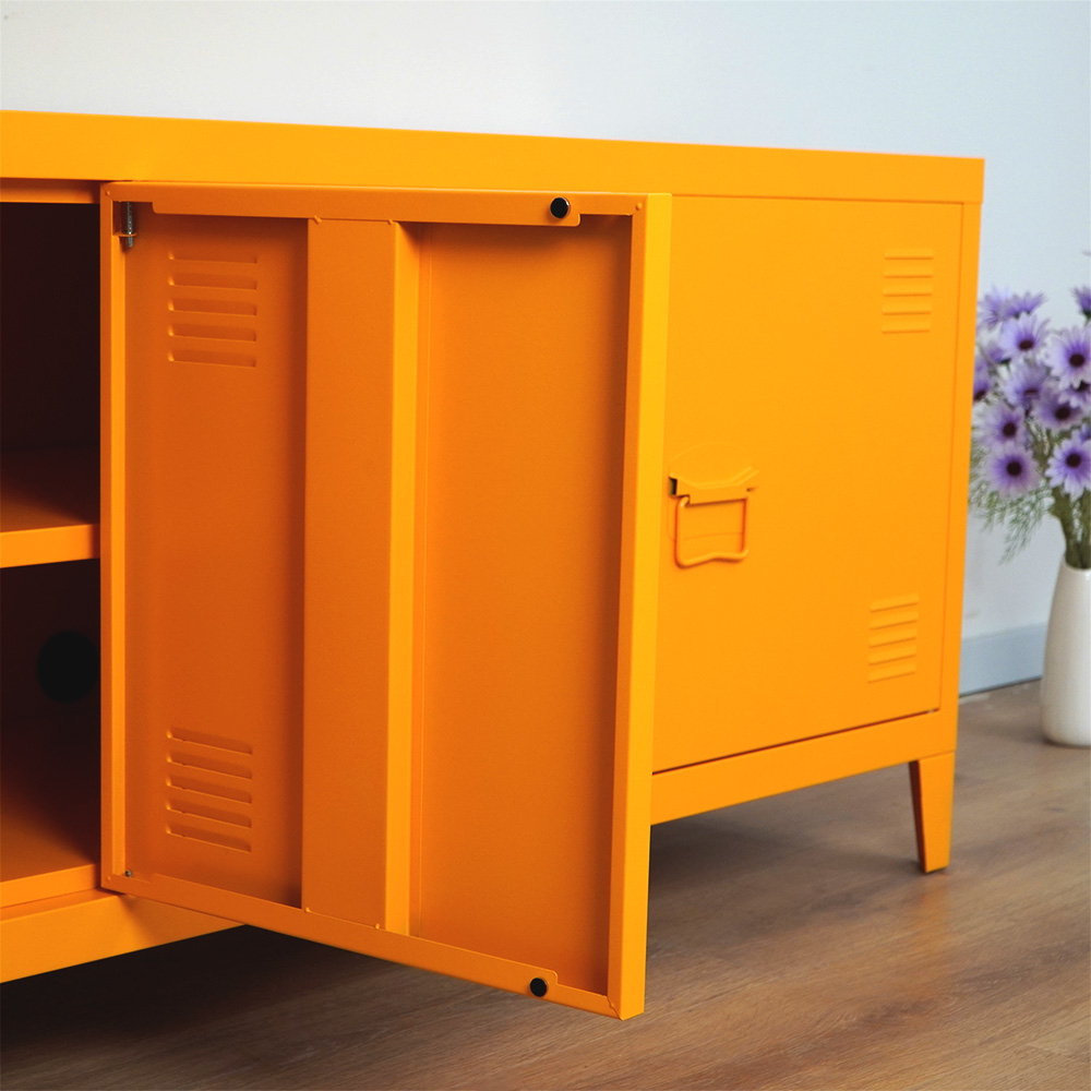 Bright orange 3-door steel storage cabinet